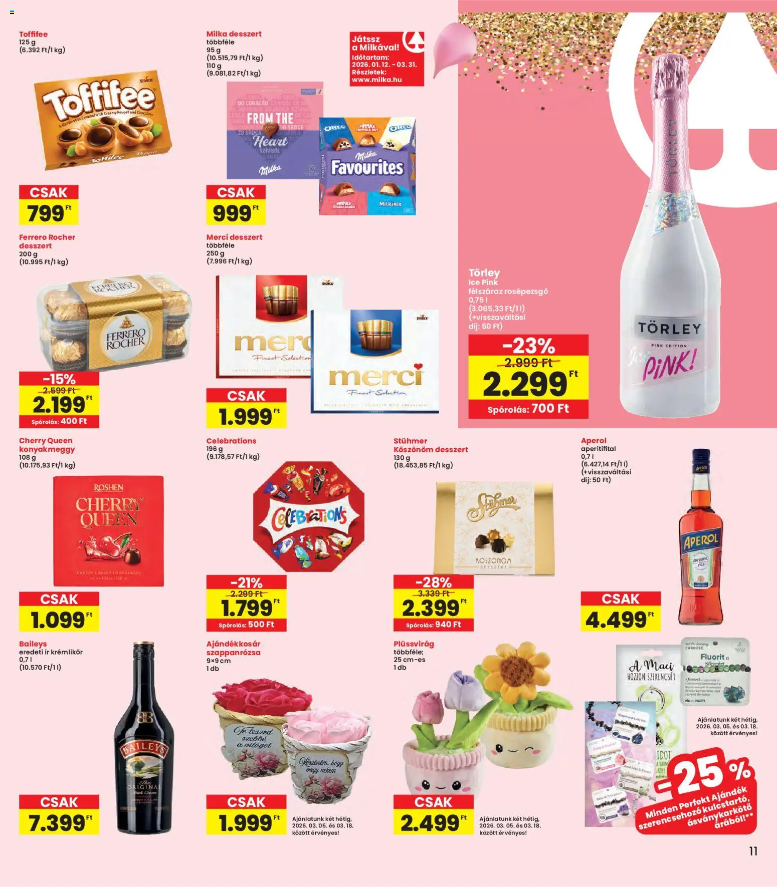 Interspar akciós ujság - amely érvényes a következő dátumtól: 05.03.2026 | Oldal: 11 | Termékek: Aperol, Krémlikőr, Ferrero rocher, Toffifee