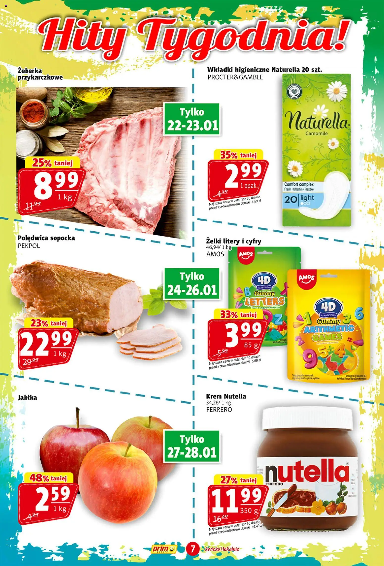 Prim Market Gazetka od 22.01.2026 | Strona: 7 | Produkty: Wkładki higieniczne, Żelki, Jabłka, Krem