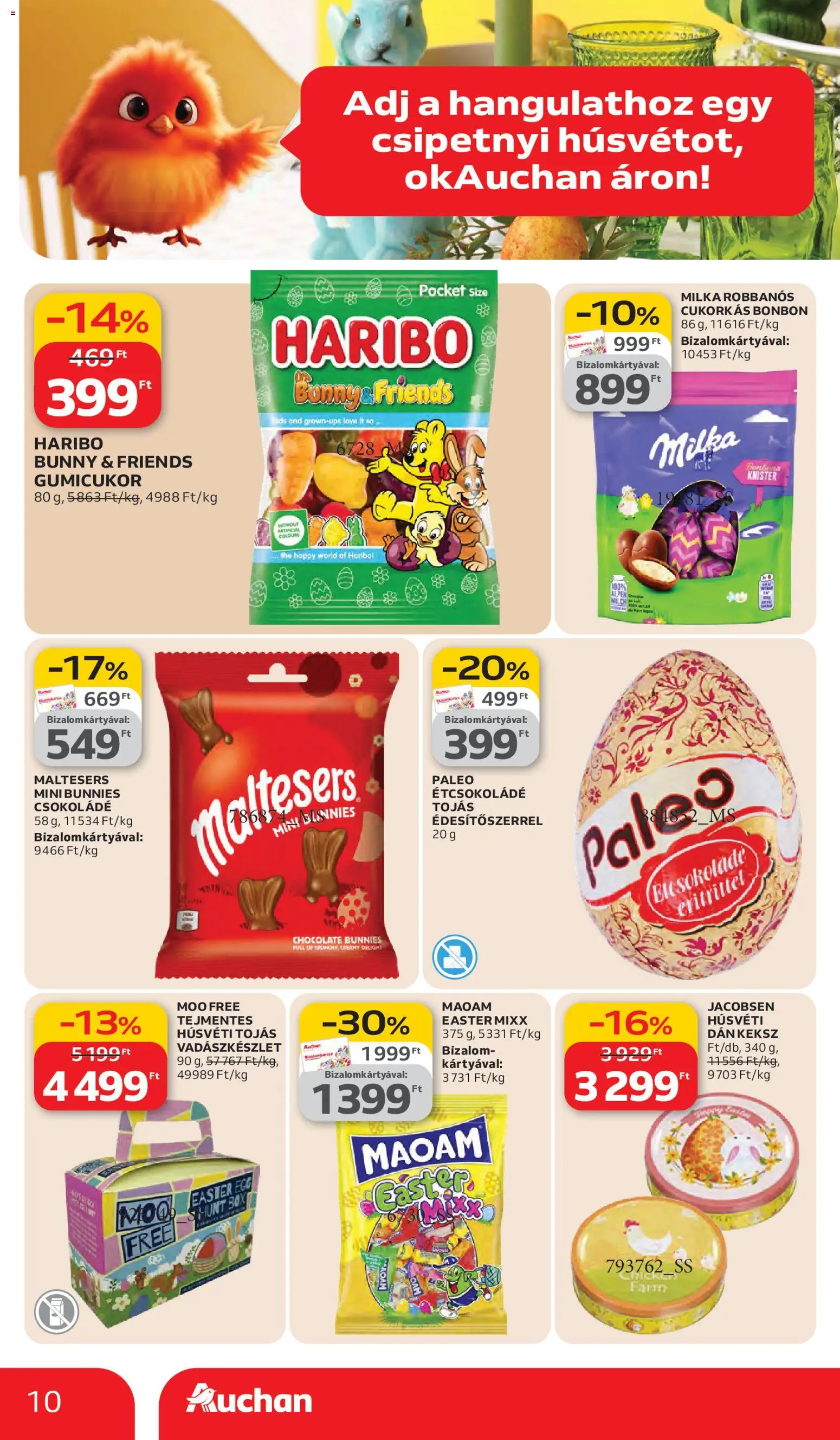 Auchan akciós ujság - amely érvényes a következő dátumtól: 05.03.2026 | Oldal: 10 | Termékek: Gumicukor, Étcsokoládé, Tojás, Só