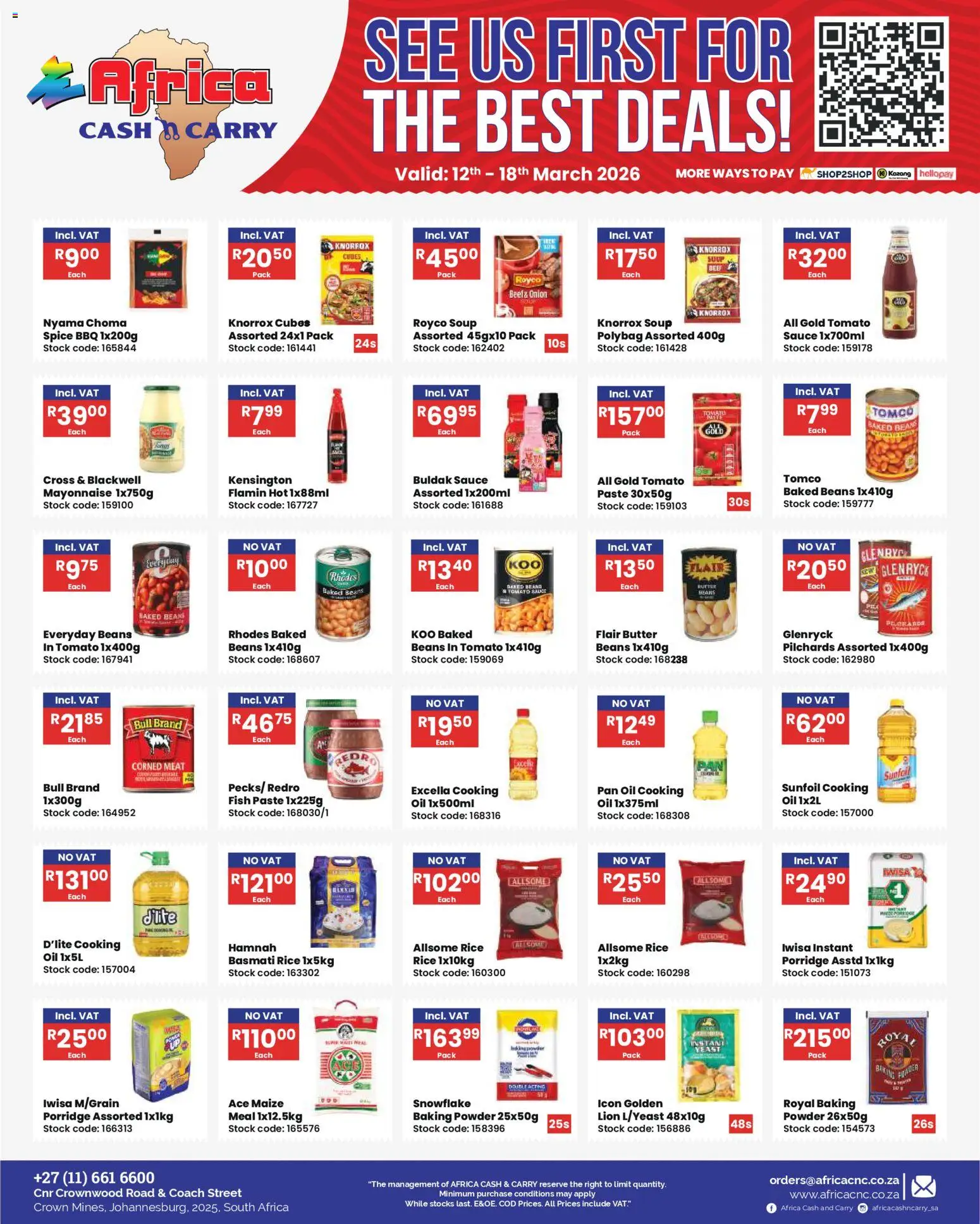 New Africa Cash & Carry catalogue – valid from 12.03.2026 | Page: 18 | Products: Baked beans, Butter, Powder, Rice