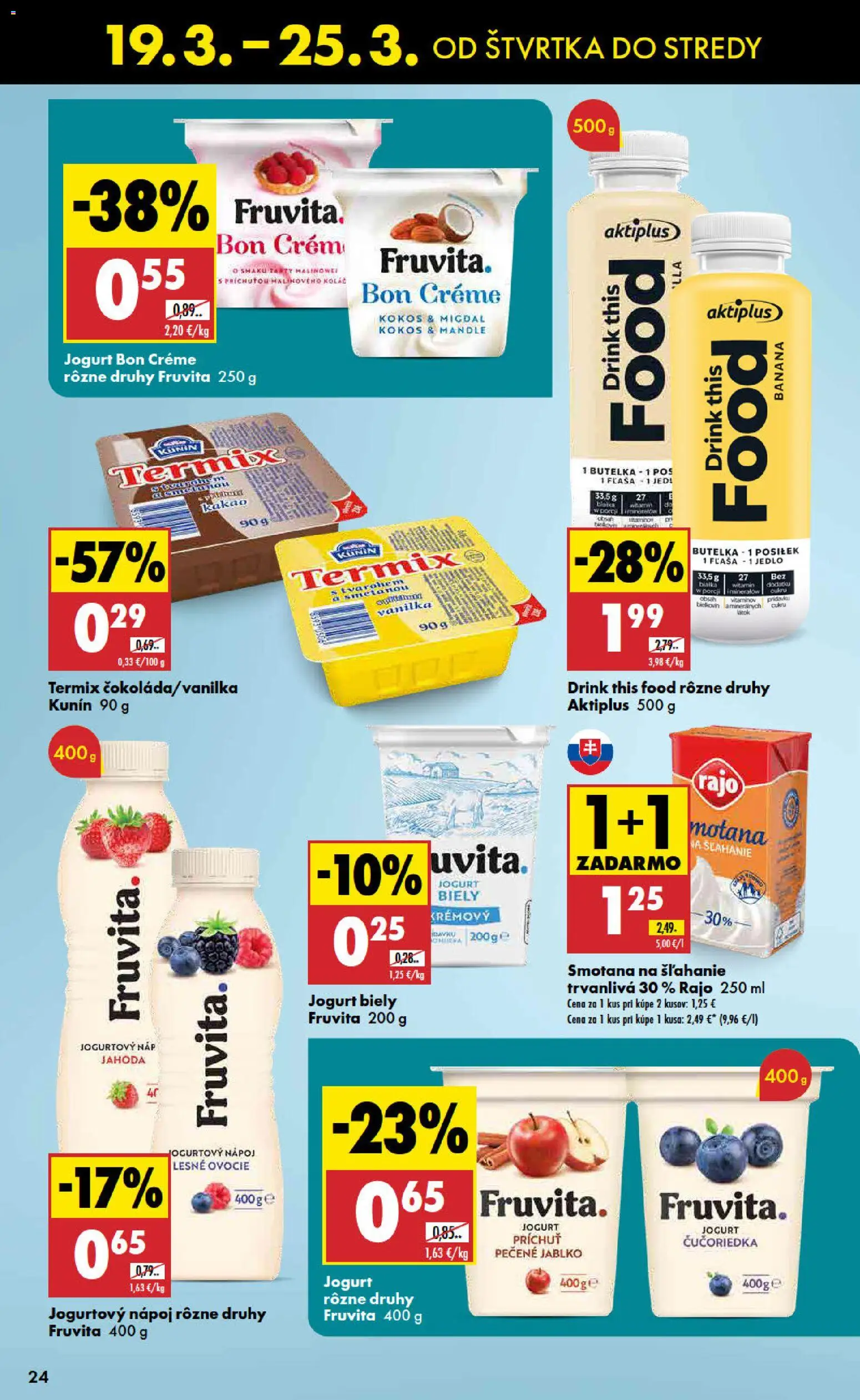 Nové Biedronka akcie – leták je platný od 19.03.2026 | Strana: 24 | Produkty: Jogurt, Koláč, Kakao, Ovocie