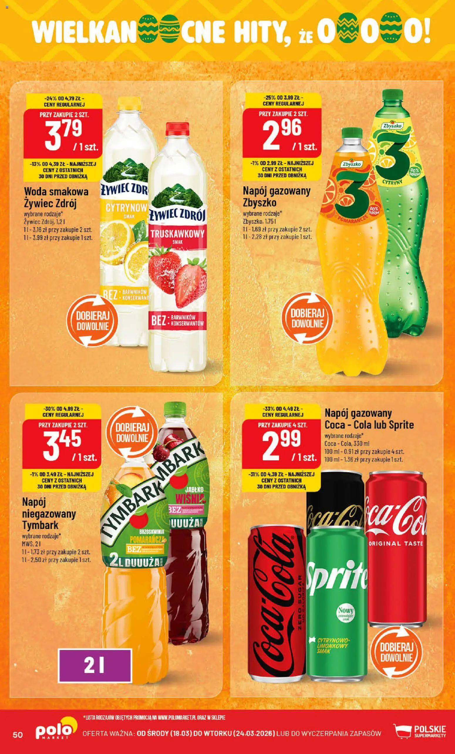 POLOmarket gazetka od 18.03.2026 | Strona: 50 | Produkty: Brzoskwinia, Sprite, Cytryny, Woda