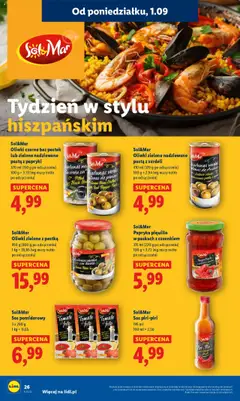 Sol&Mar Papryka piquillo w paskach z czosnkiem, 315 ml (220 g po odsączeniu) 100 g = 2,72 (wg masy netto po odsączeniu) od 01.09.2025 | Strona: 30 | Produkty: Papryka, Oliwki czarne, Sos, Sól
