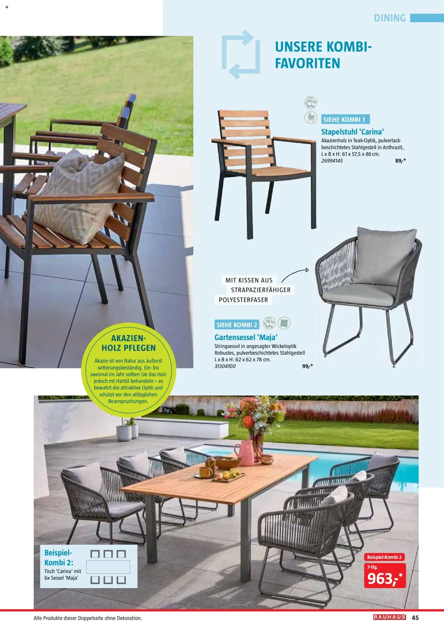 Bauhaus Freizeit im Garten gültig ab 01.05.2026 | Seite: 45 | Produkte: Kissen, Sessel, Tisch
