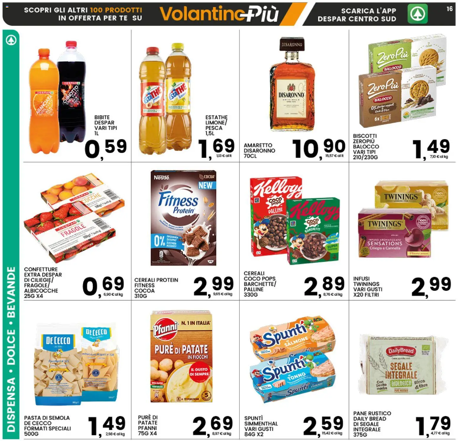 Volantino Interspar del 28.04.2026 | Pagina: 16 | Prodotti: Pane, Fiocchi, Pasta, Bibite