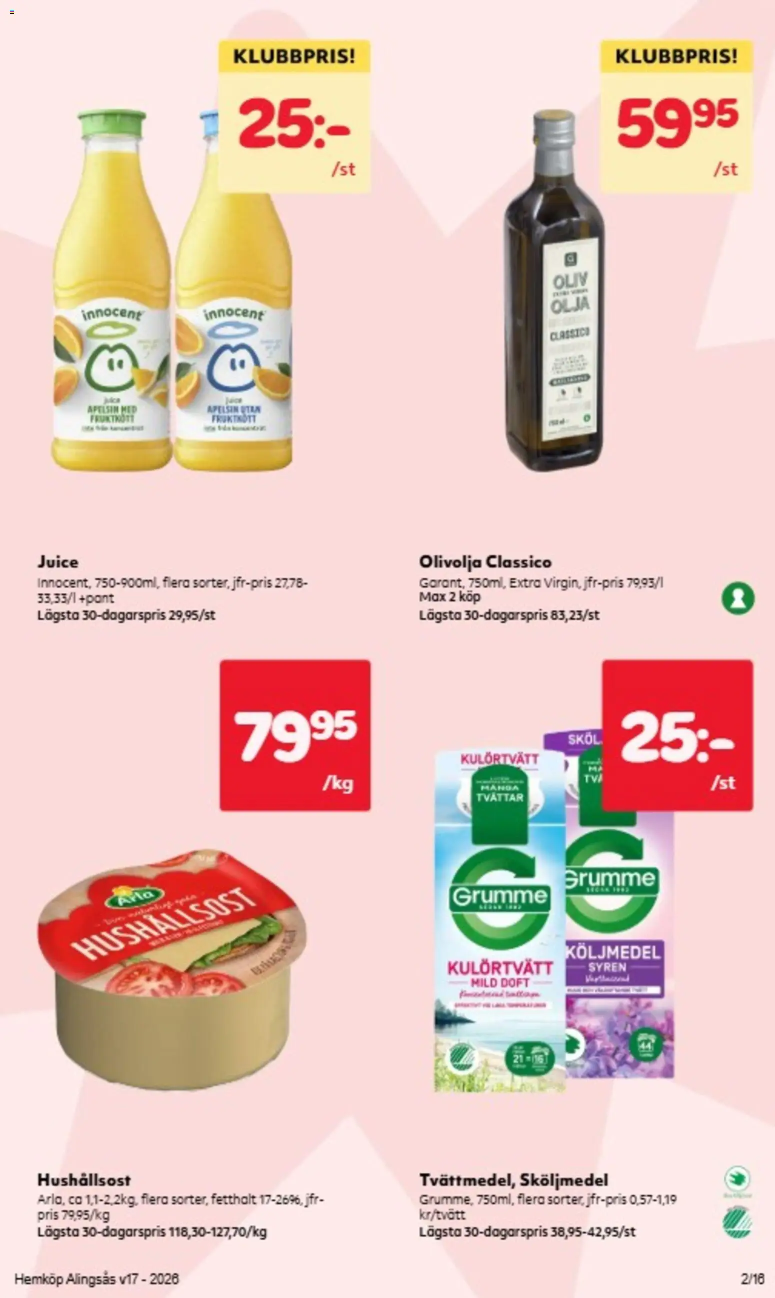 Hemköp reklamblad aktuell från 20.04.2026 | Sida: 4 | Produkter: Doft, Sköljmedel, Hushållsost, Juice