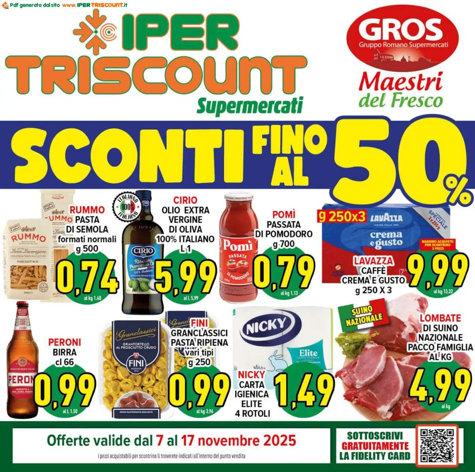 Volantino Ipertriscount del 07.11.2025 | Pagina: 1 | Prodotti: Crema, Pomodoro, Olio, Lavazza