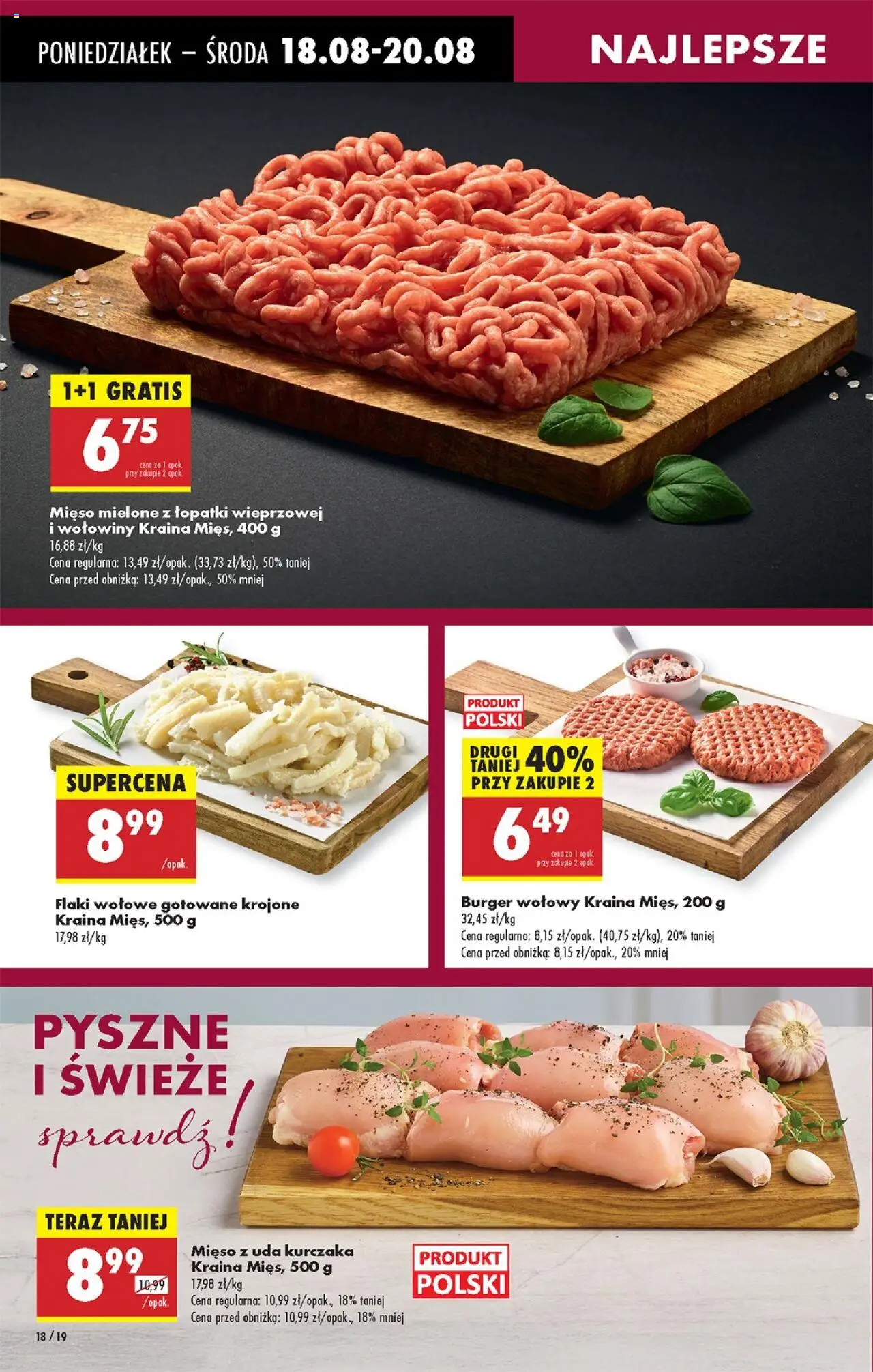 Biedronka gazetka od 18.08.2025 | Strona: 22 | Produkty: Burger wołowy, Mięso z uda kurczaka, Mięso, Mięso mielone