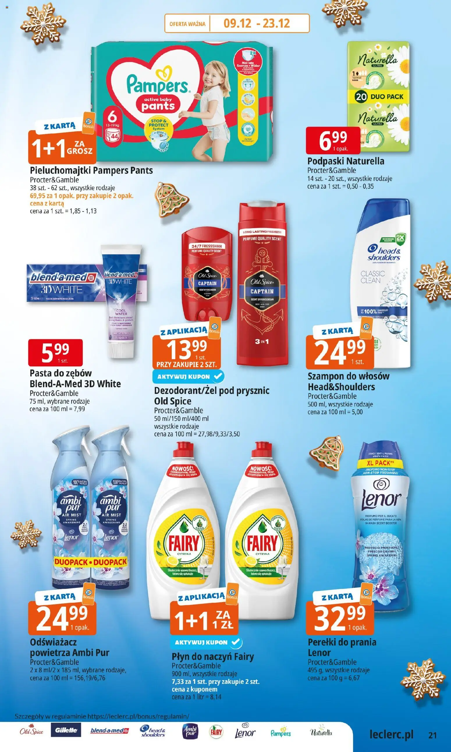 E.Leclerc Gazetka - Radom od 09.12.2025 | Strona: 21 | Produkty: Pieluchomajtki, Prysznic, Fairy, Pasta do zębów