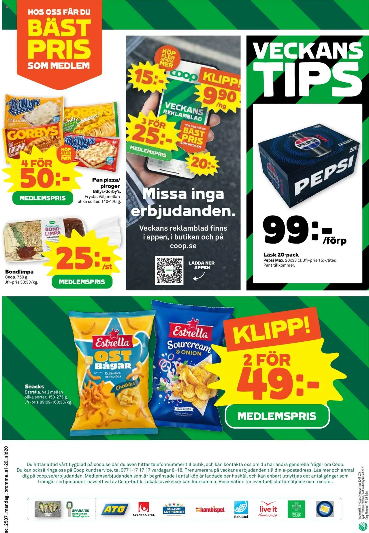 Stora Coop reklamblad aktuell från 08.09.2025 | Sida: 20 | Produkter: Cheddar, Pepsi, Chili, Spel
