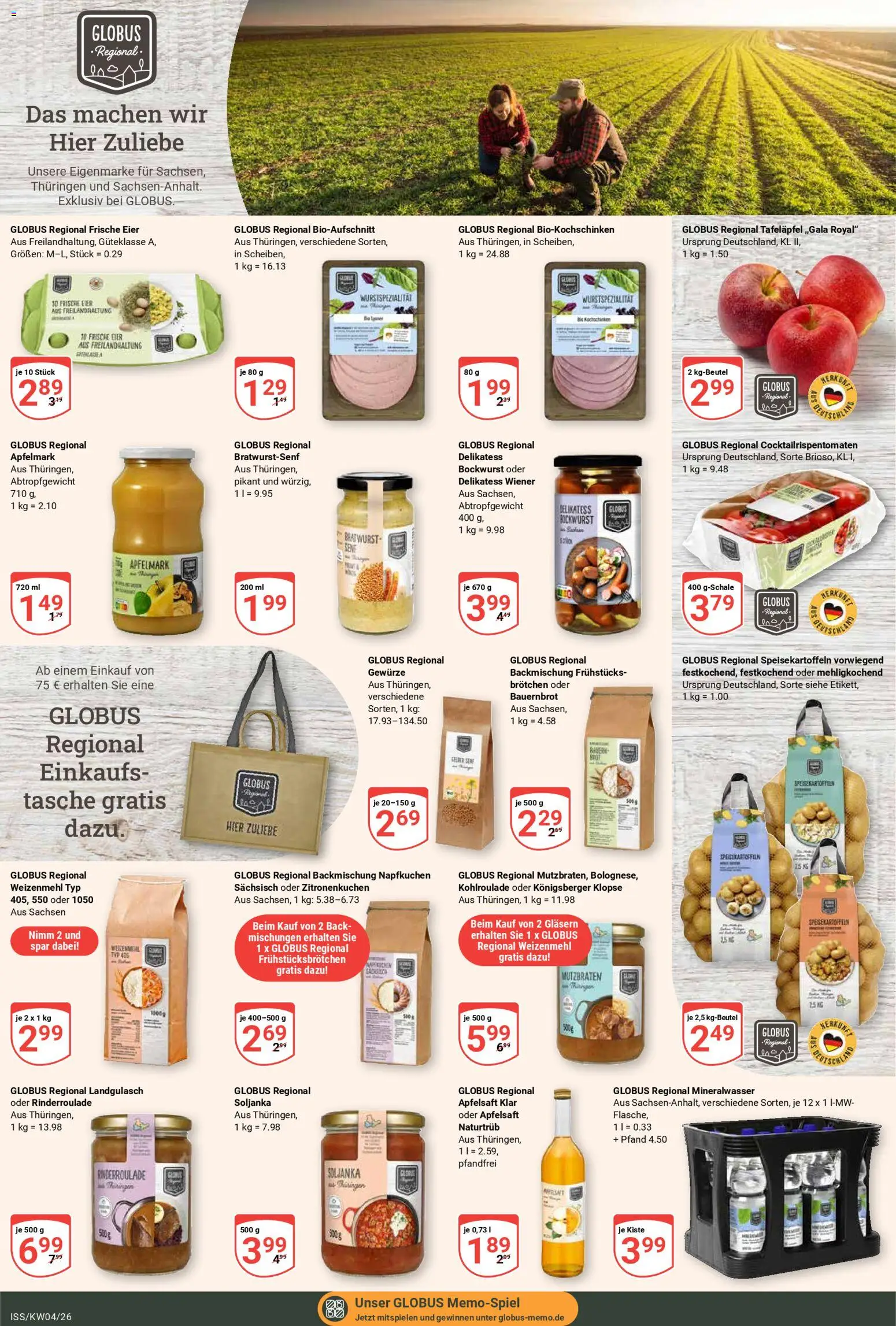 Globus Prospekt 	 – gültig ab 19.01.2026 | Seite: 19 | Produkte: Bratwurst, Apfelsaft, Mineralwasser, Gewürze