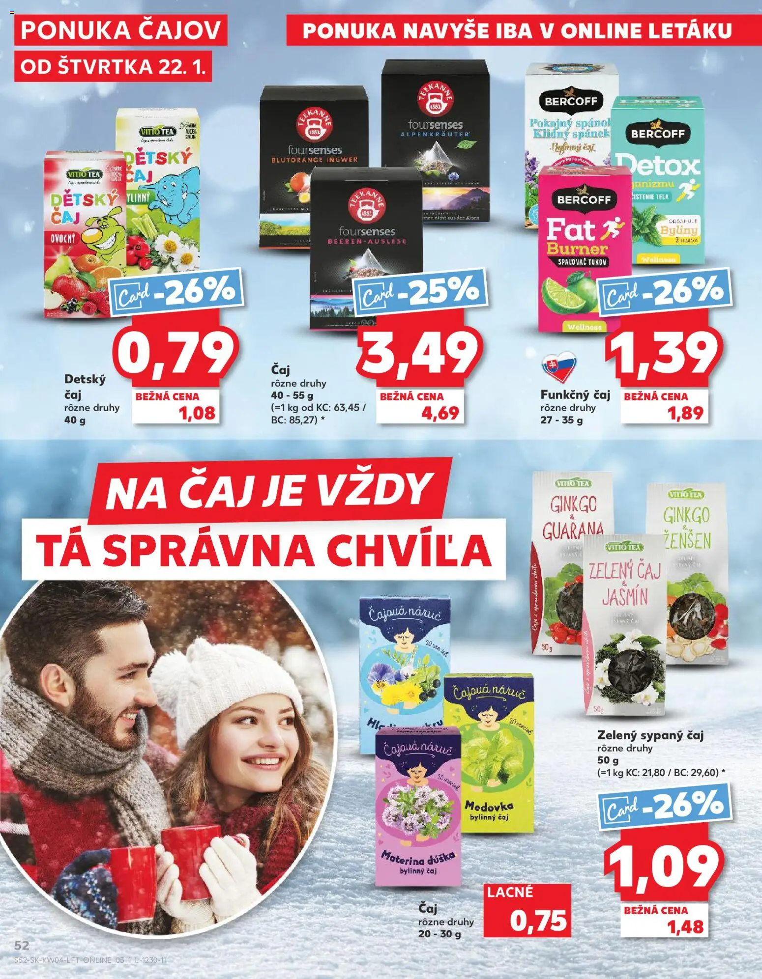 Kaufland SK akciós ujság - amely érvényes a következő dátumtól: 22.01.2026 | Oldal: 52 | Termékek: Tea