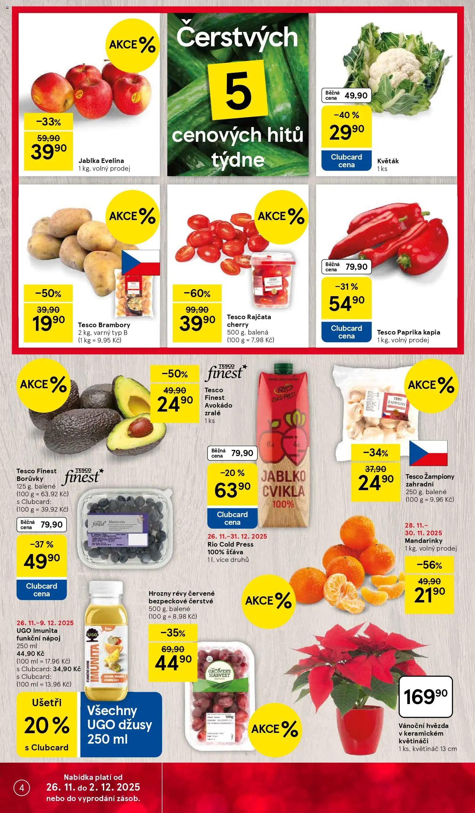 Tesco Black Friday od 26.11.2025 | Strana: 4 | Produkty: Mandarinky, Borůvky, Avokádo, Hrozny