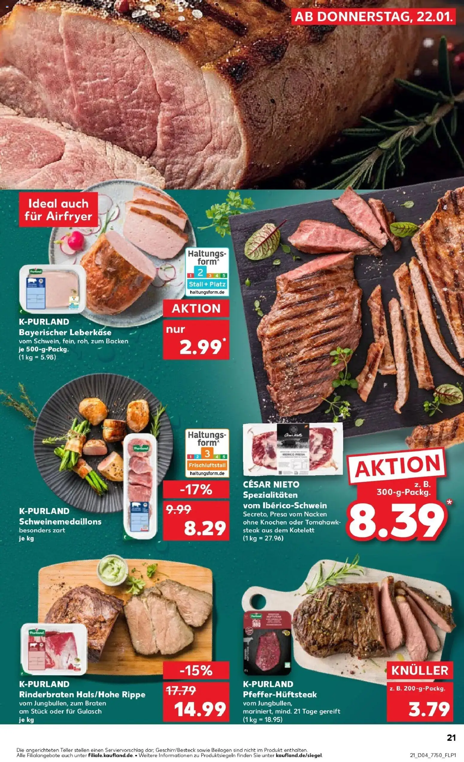 Kaufland prospekt Hermeskeil	 – gültig ab 22.01.2026 | Seite: 21 | Produkte: Rinderbraten, Gulasch, Steak, Leberkase
