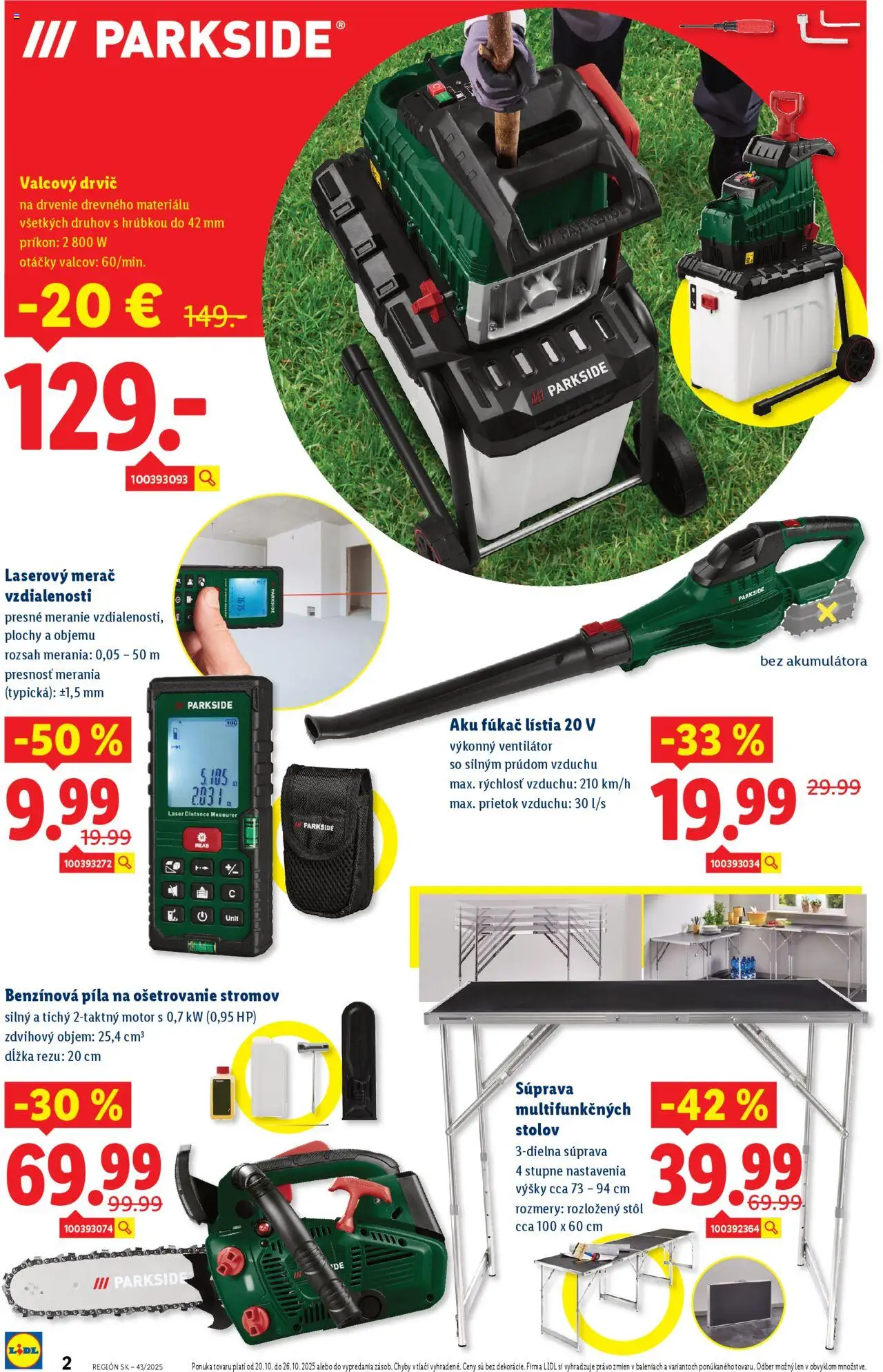Nové Lidl akcie – leták je platný od 20.10.2025 | Strana: 2 | Produkty: Stôl, Laser, Laserový merač, Ventilátor