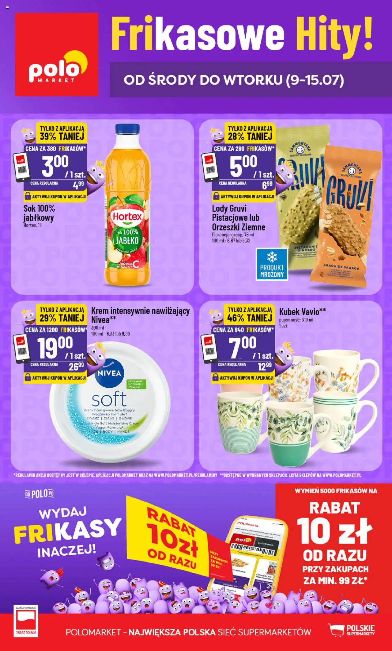 POLOmarket Gazetka - Frikasowe hity od 09.07.2025 | Strona: 1 | Produkty: Orzeszki ziemne, Body, Krem, Lody