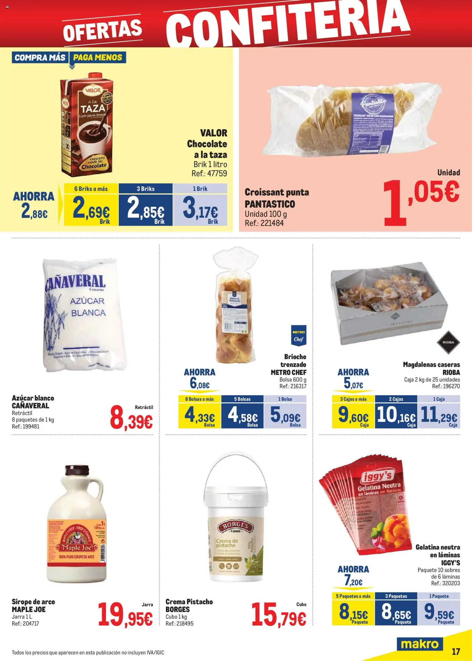 Makro - Precios Canarias │ válido desde el 06.01.2026 | Página: 17 | Productos: Chocolate, Croissant, Magdalenas, Caja