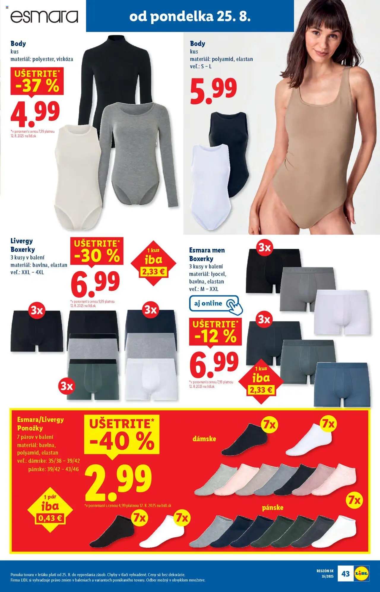 Lidl leták │ platný od 25.08.2025 | Strana: 57 | Produkty: Ponožky, Boxerky