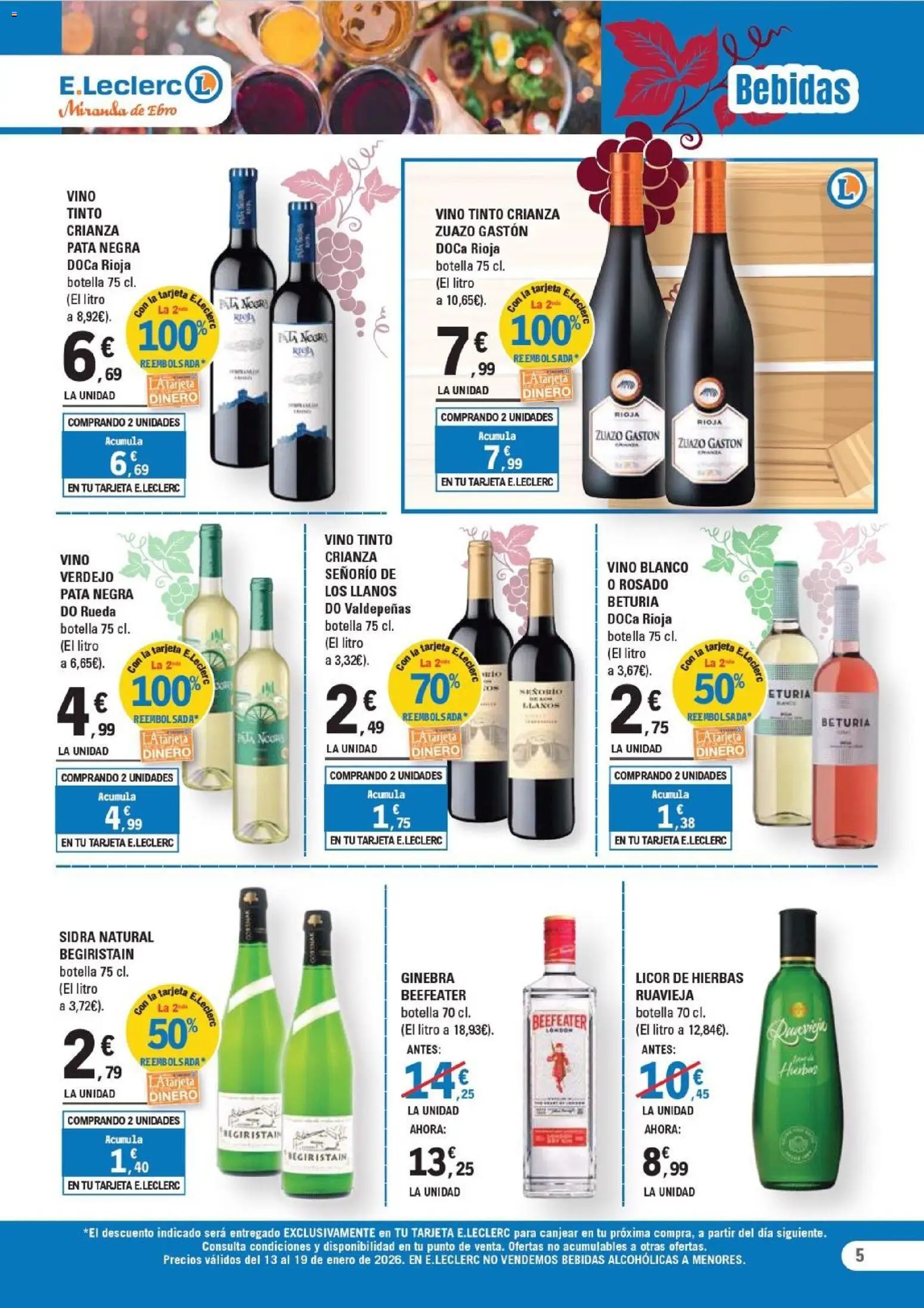 E.Leclerc folleto │ válido desde el 13.01.2026 | Página: 5 | Productos: Licor, Vino, Ginebra