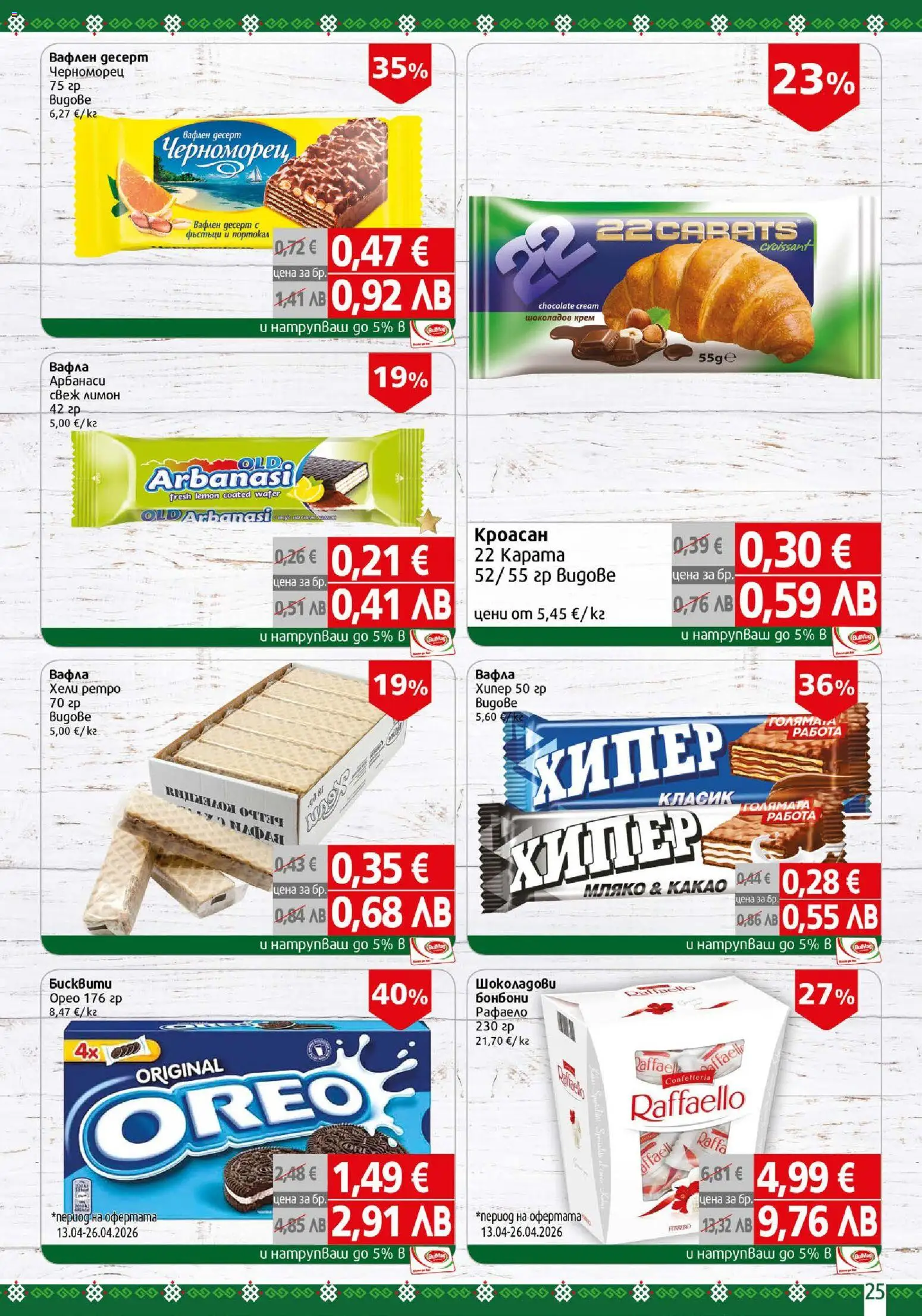 {H1} | Страница: 25 | Продукти: Мляко, Портокал, Repousse cuticule, Вафла