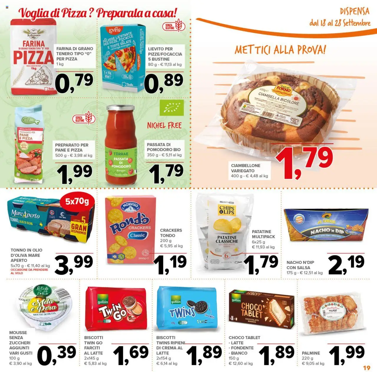 Volantino Todis del 18.09.2025 | Pagina: 19 | Prodotti: Cioccolato, Biscotti, Farina, Forno