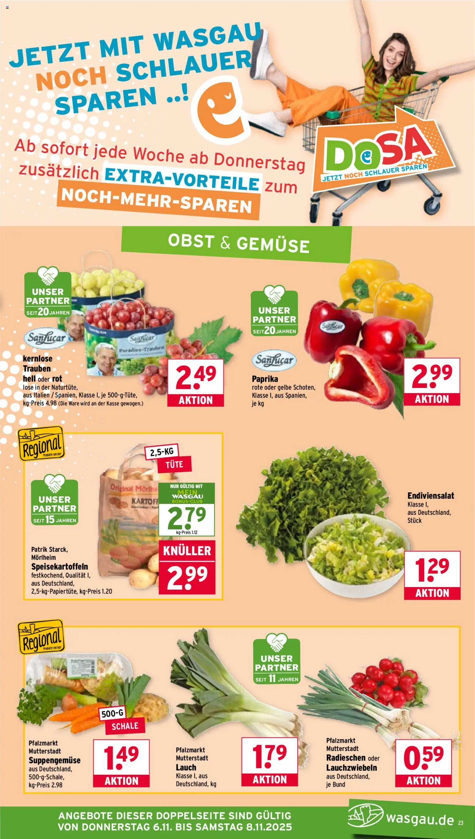 Wasgau Prospekt 	 – gültig ab 03.11.2025 | Seite: 23 | Produkte: Trauben, Gemüse, Paprika, Obst