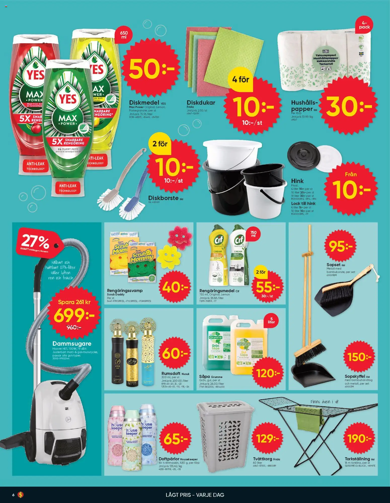 Dollar Store reklamblad aktuell från 06.04.2026 | Sida: 6 | Produkter: Tvättkorg, Diskmedel, Hink, Papper