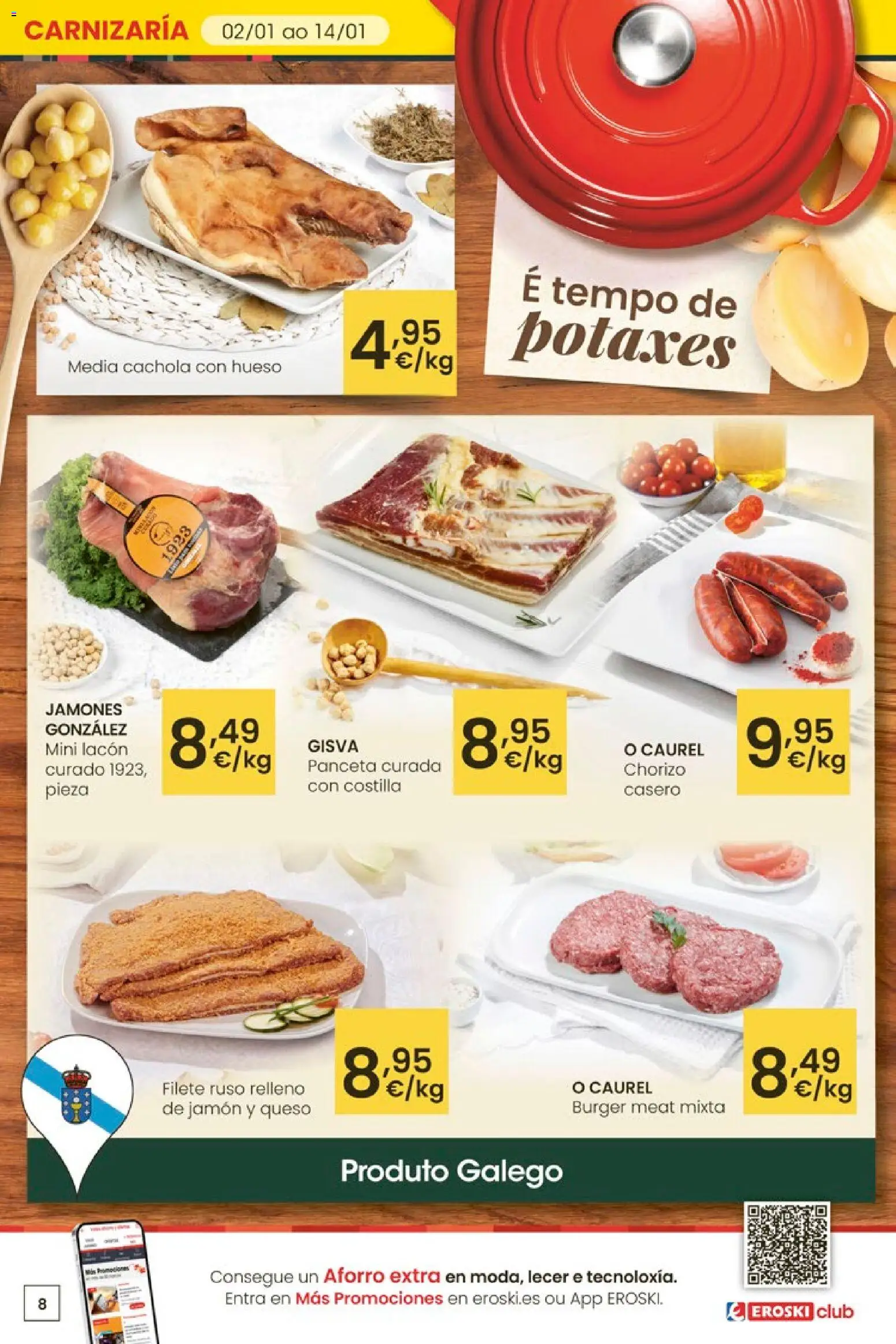Eroski - Para un xaneiro máis lixeiro │ válido desde el 05.01.2026 | Página: 8 | Productos: Queso, Ηλεκτρικός φούρνος, Jamón, Filete
