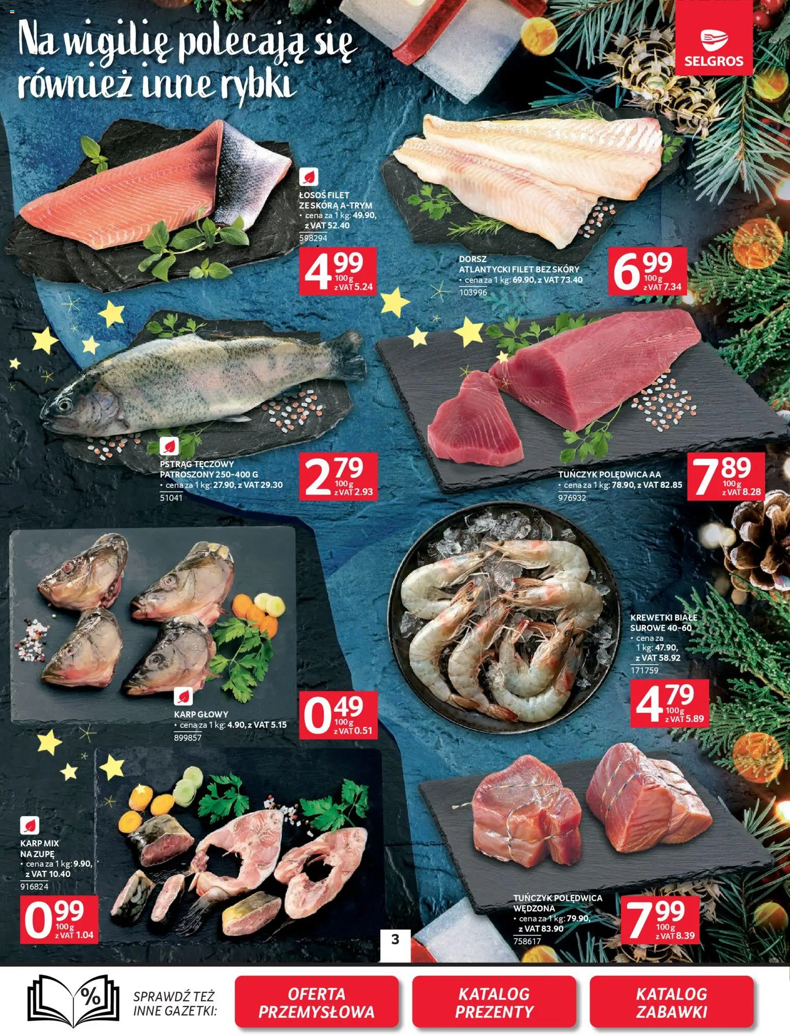Selgros cash&carry Gazetka od 04.12.2025 | Strona: 3 | Produkty: Krewetki, Karp, Pstrąg, Dorsz
