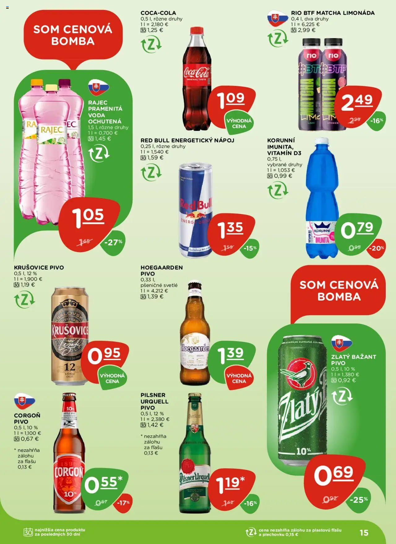 Nové Terno akcie – leták je platný od 09.10.2025 | Strana: 15 | Produkty: Pilsner Urquell, Krušovice, Voda, Cola