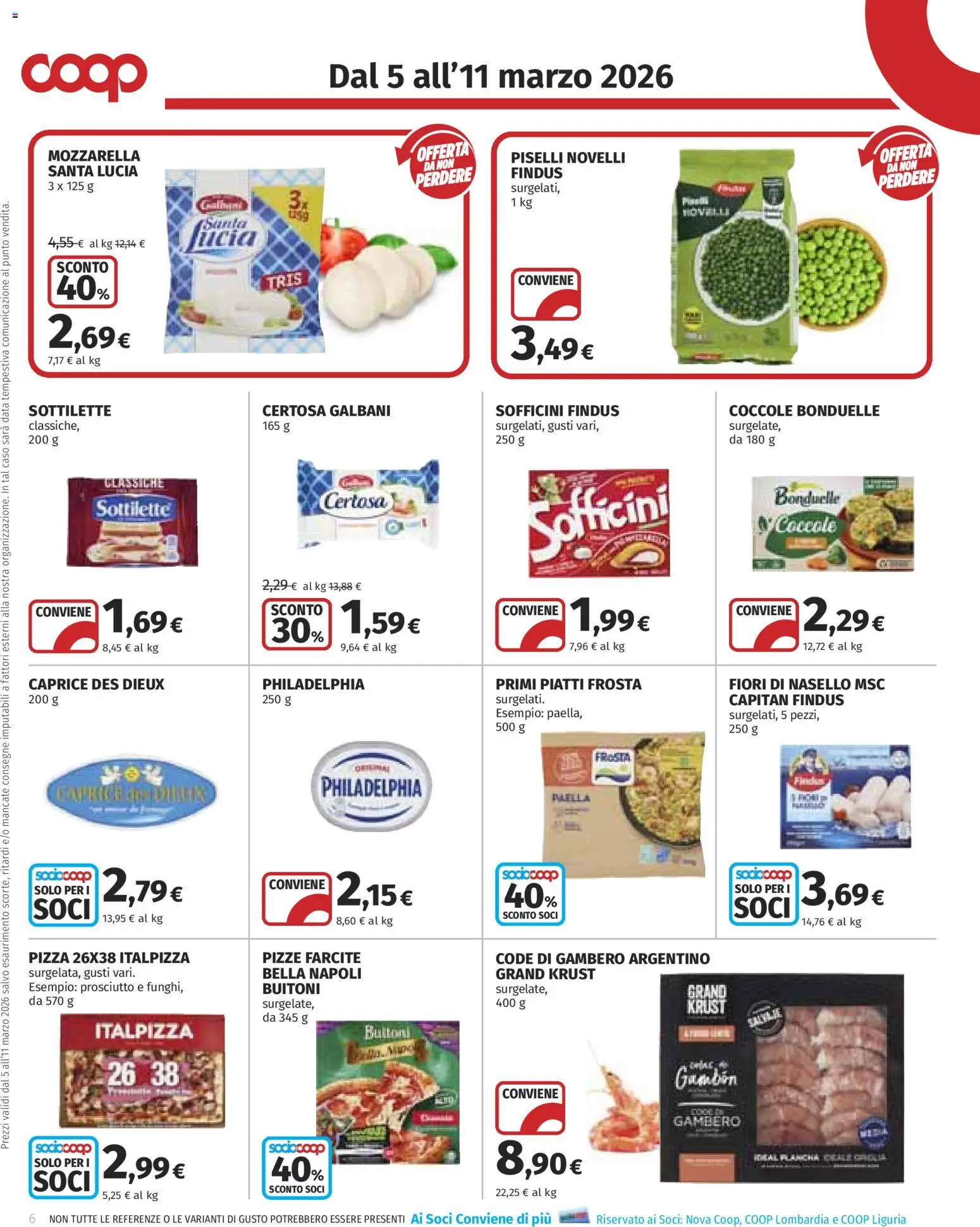 Volantino COOP del 05.03.2026 | Pagina: 6 | Prodotti: Mozzarella, Data, Piselli, Nasello
