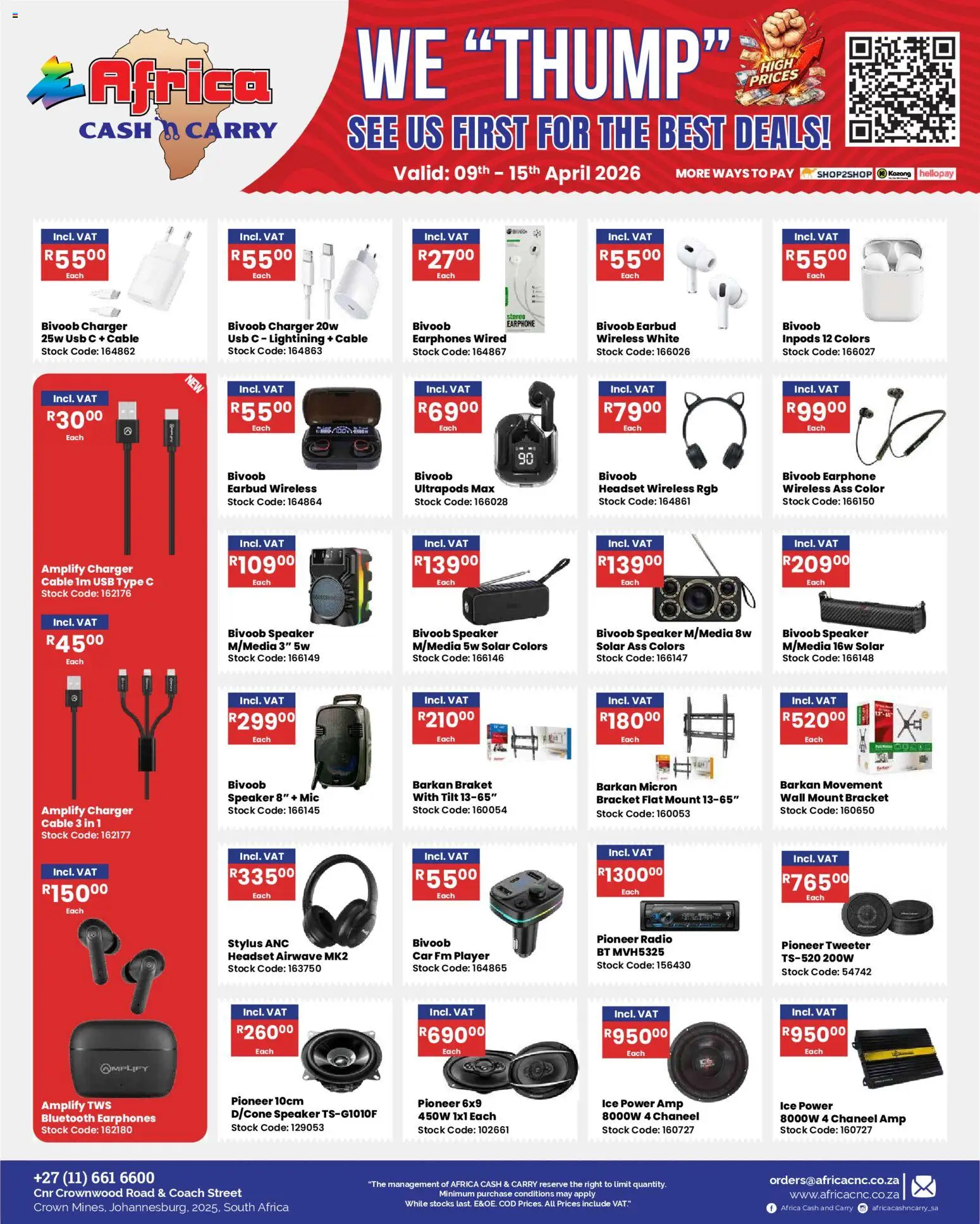 New Africa Cash & Carry catalogue – valid from 09.04.2026 | Page: 22 | Products: Earphones, Radio, USB, Stock