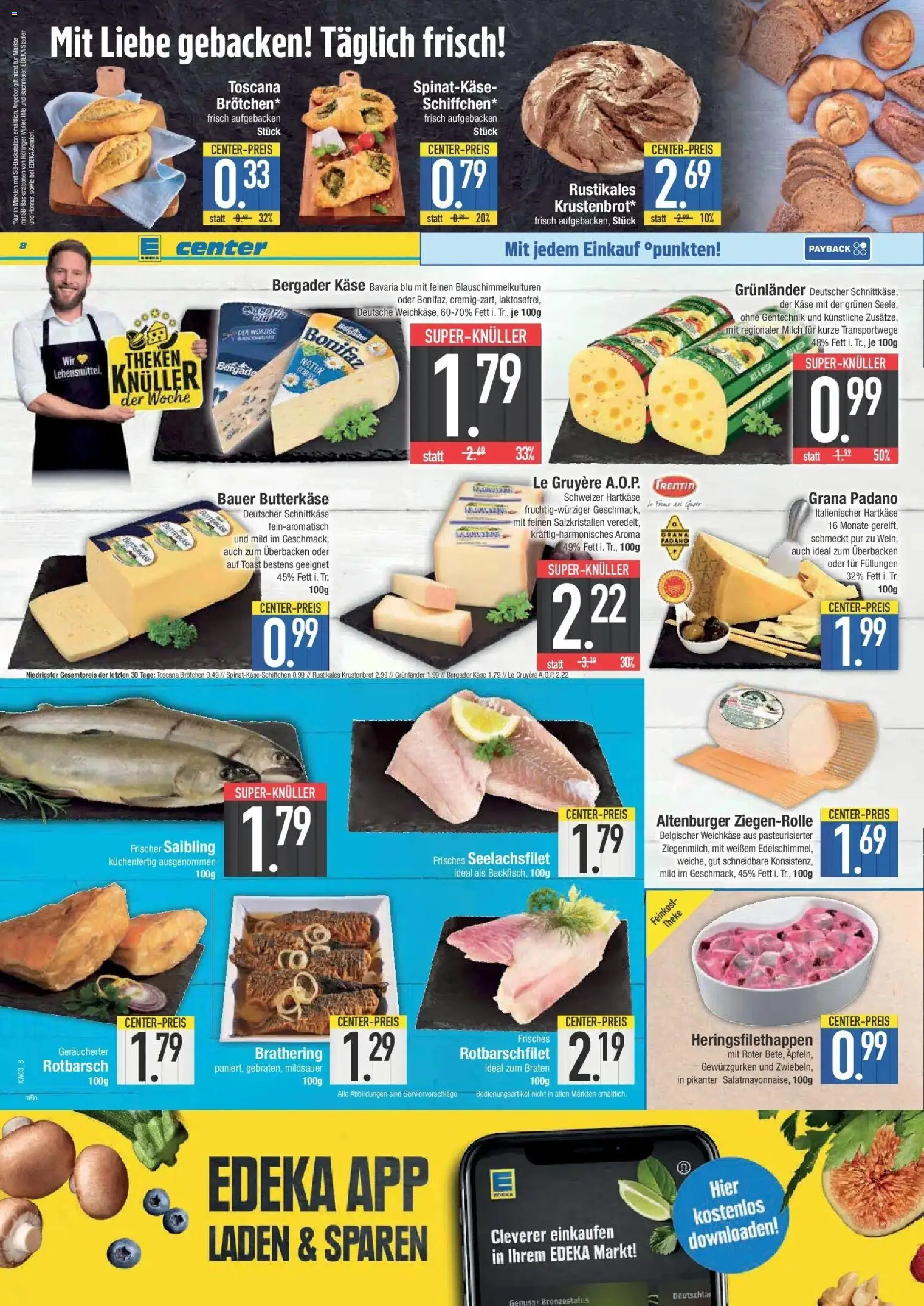 Edeka prospekt Piding	 – gültig ab 11.01.2026 | Seite: 8 | Produkte: Käse, Theke, Toast, Grunlander