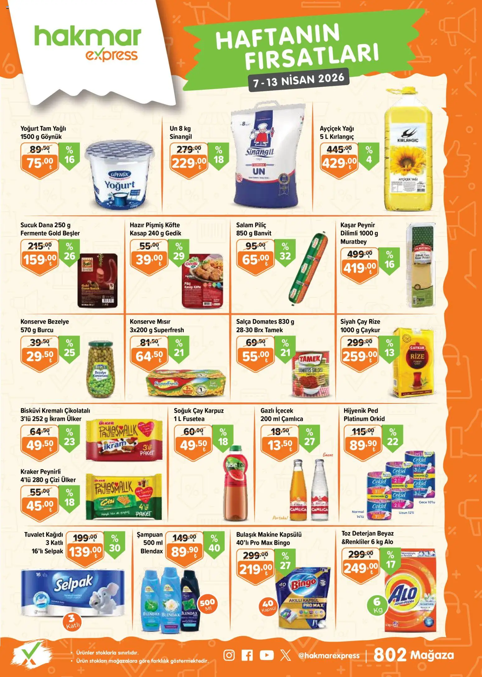 Hakmar Express Katalog - 07.04.2026 tarihinden itibaren geçerlidir | Sayfa: 1 | Ürünler: Hijyenik ped, Piliç, Karpuz, Mısır