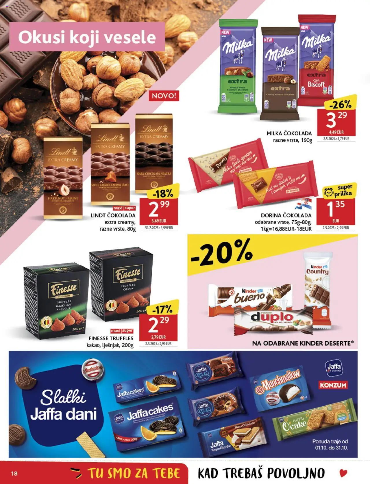 Konzum katalog | vrijedi od 01.10.2025 | Stranica: 18 | Proizvodi: Dorina, Čokolada, Napolitanke, Milka
