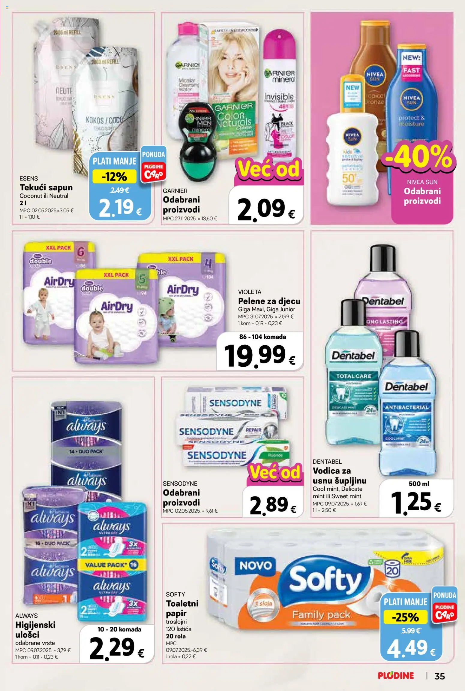 Plodine katalog | vrijedi od 15.04.2026 | Stranica: 35 | Proizvodi: Pelene, Nivea, Violeta, Garnier