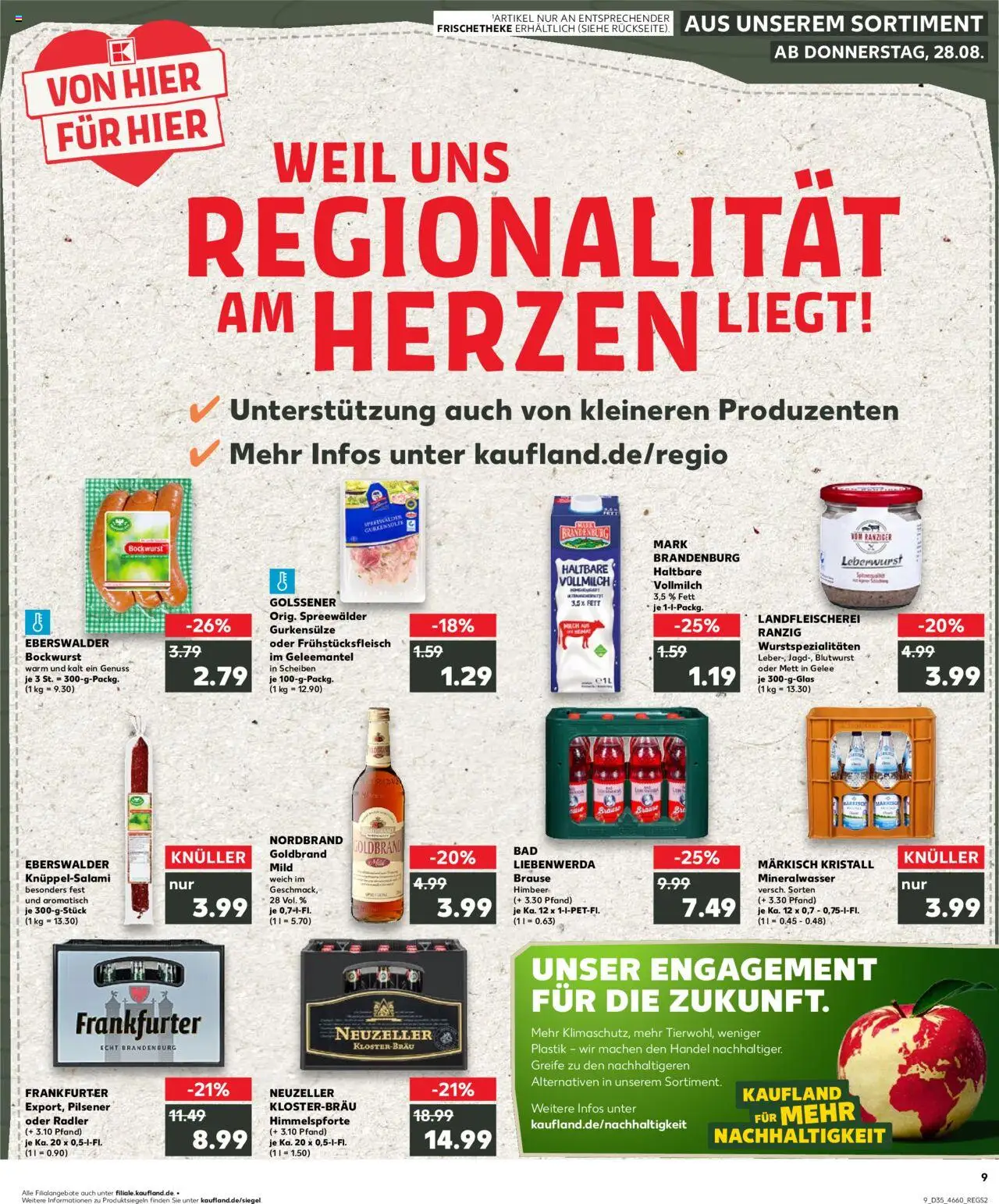 Kaufland prospekt Frankfurt (Oder)	 - gültig ab dem 28.08.2025 | Seite: 9 | Produkte: Bockwurst, Milch, Bad, Radler