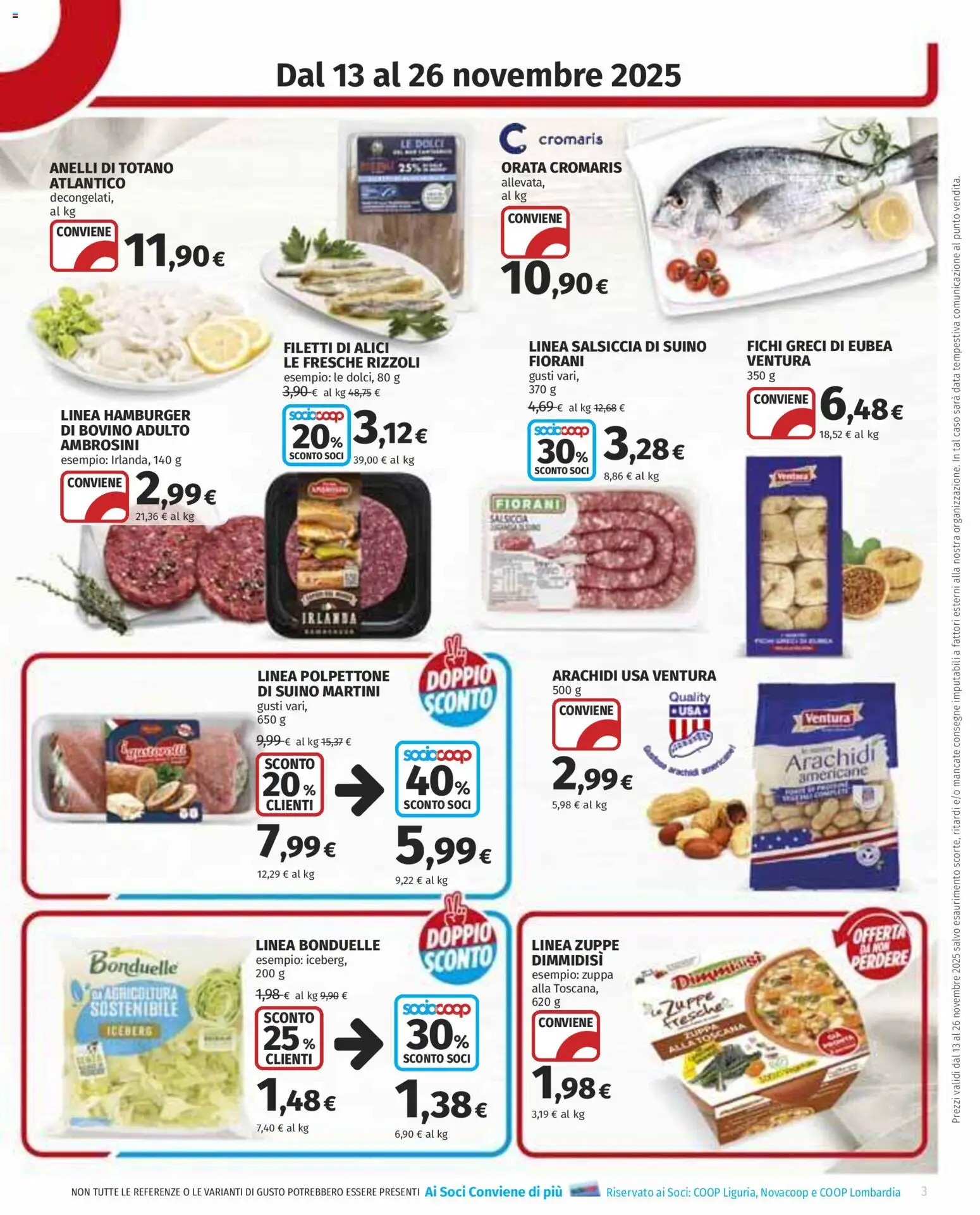 Volantino COOP del 13.11.2025 | Pagina: 3 | Prodotti: Suino, Salsiccia, Totano, Hamburger