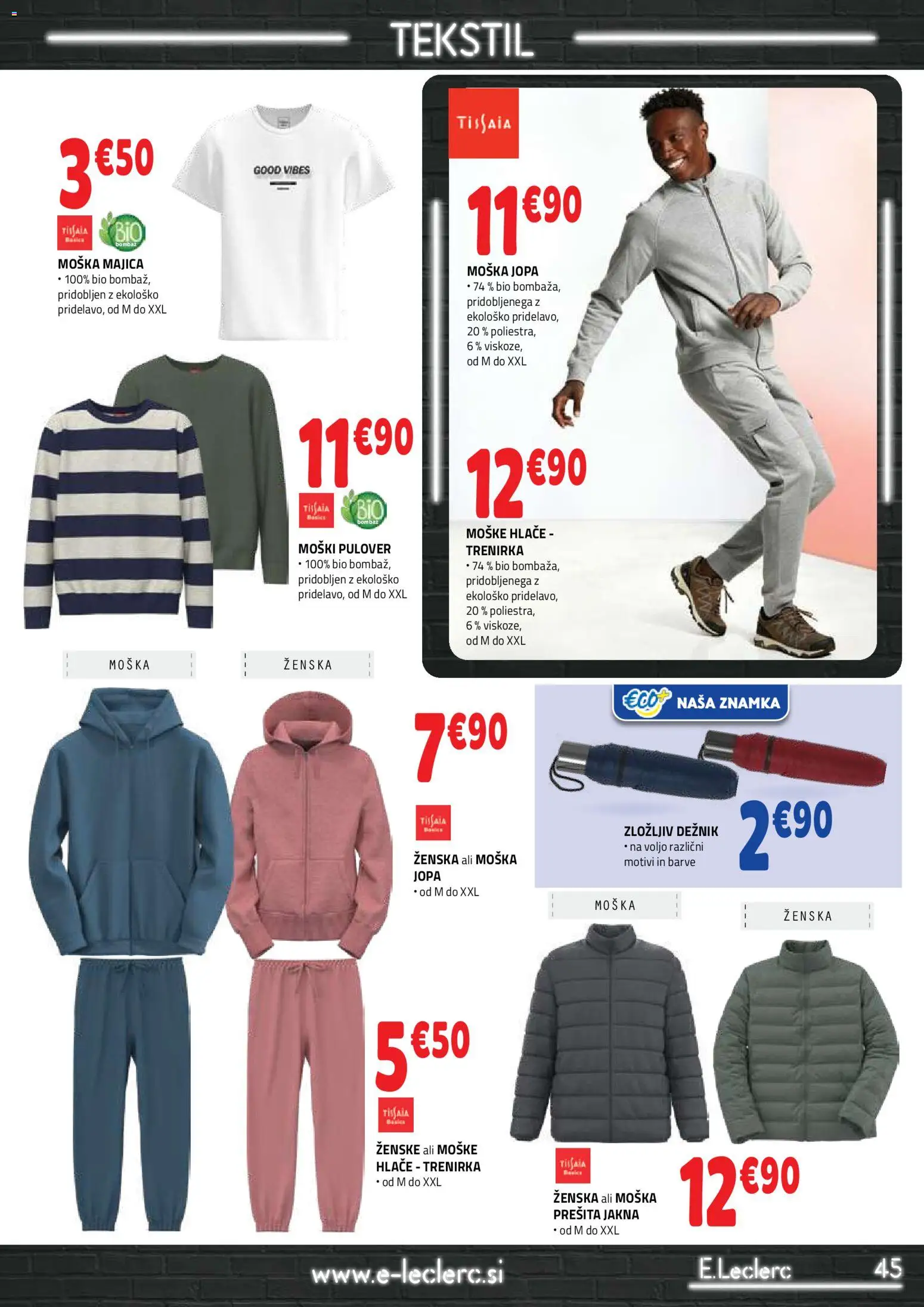 Novi E.leclerc katalog ponudbe – veljaven od 25.02.2026 | Stran: 45 | Izdelki: Trenirka, Majica, Jakna, Deznik