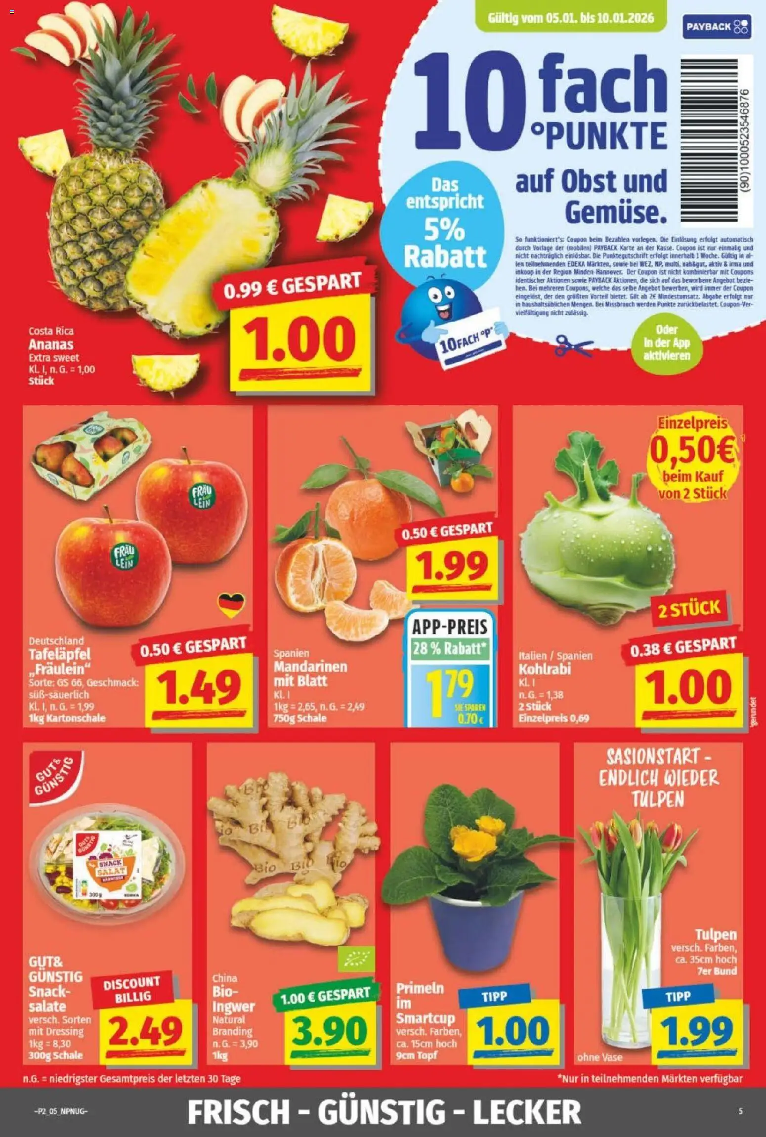 NP Discount Prospekt – gültig ab 04.01.2026 | Seite: 5 | Produkte: Dressing, Mandarinen, Ananas, Obst