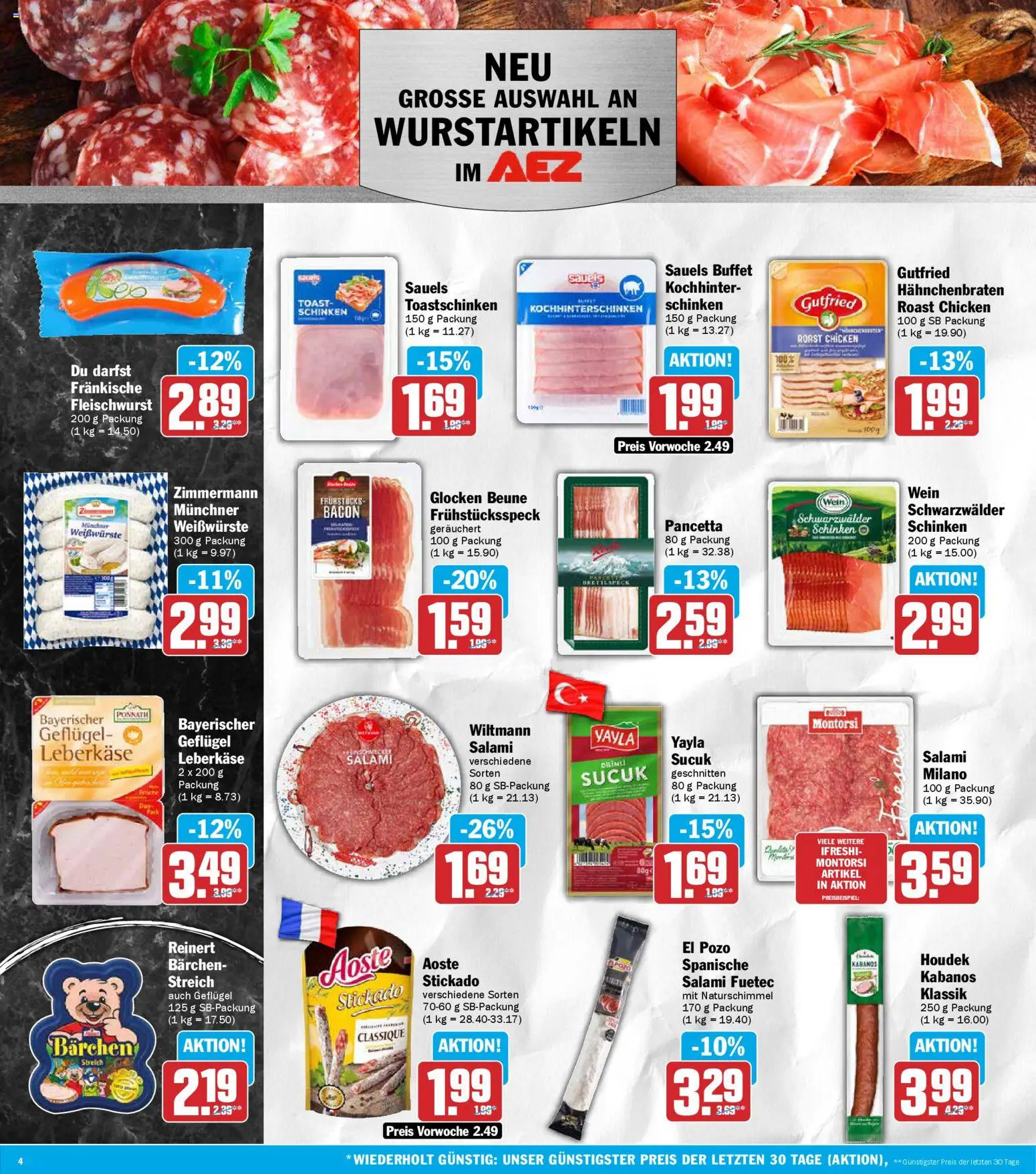 AEZ Prospekt 	 – gültig ab 02.03.2026 | Seite: 4 | Produkte: Toastschinken, Salami, Schinken, Leberkase