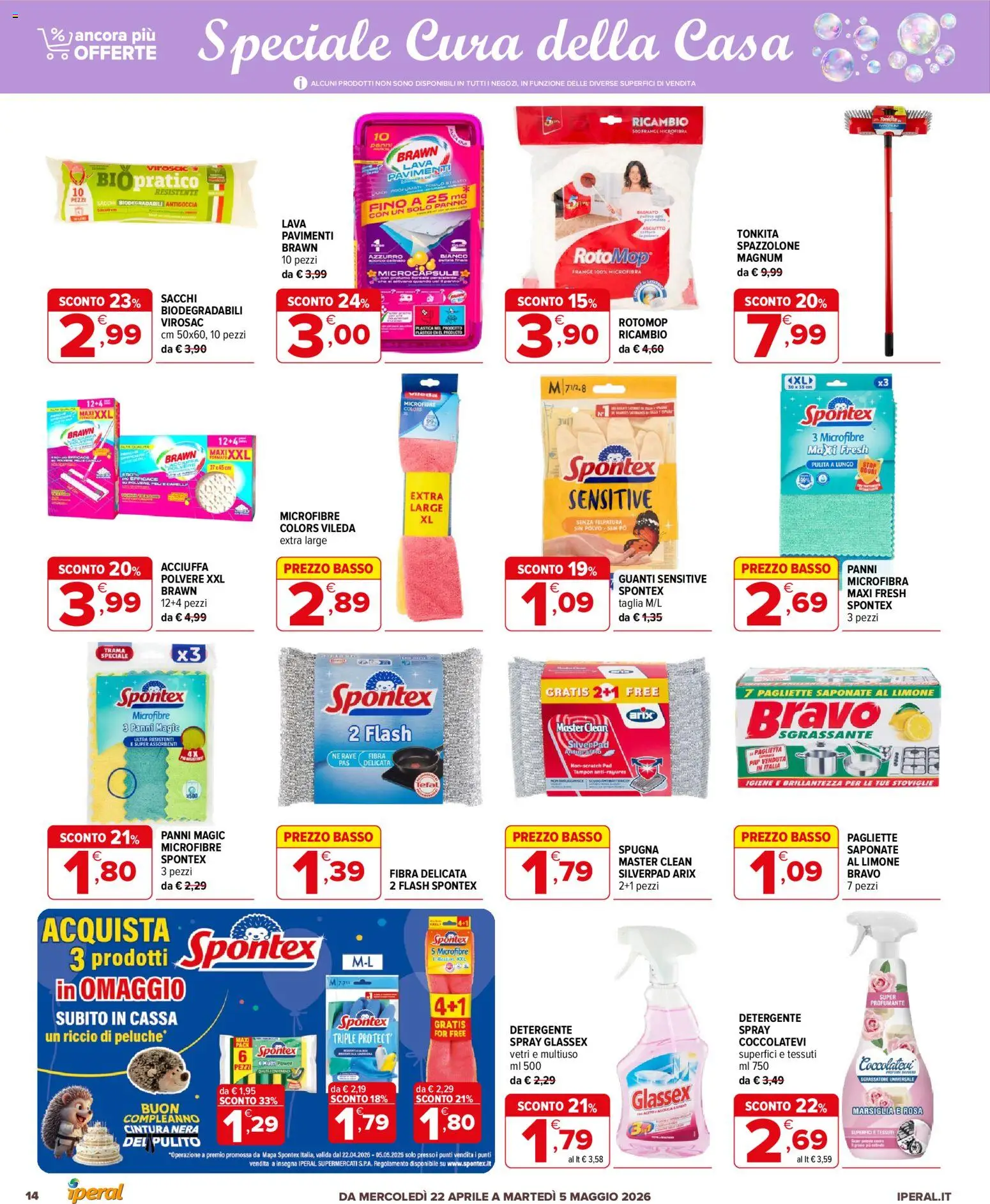 Volantino Iperal del 22.04.2026 | Pagina: 14 | Prodotti: Detergente, Guanti, Cintura, Mutti