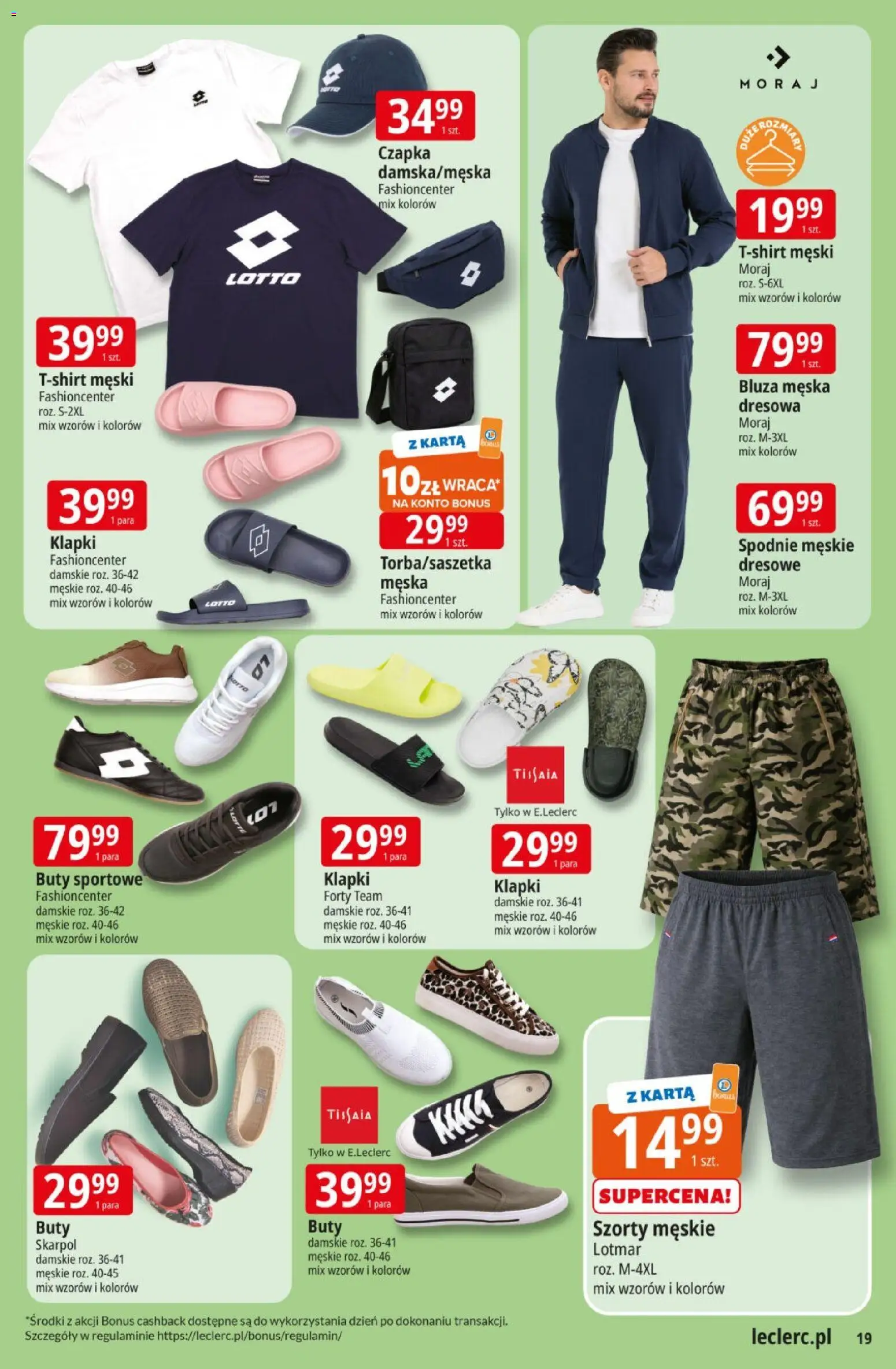 E.Leclerc gazetka od 08.04.2026 | Strona: 19 | Produkty: Szorty, Klapki, Czapka, Klapki damskie