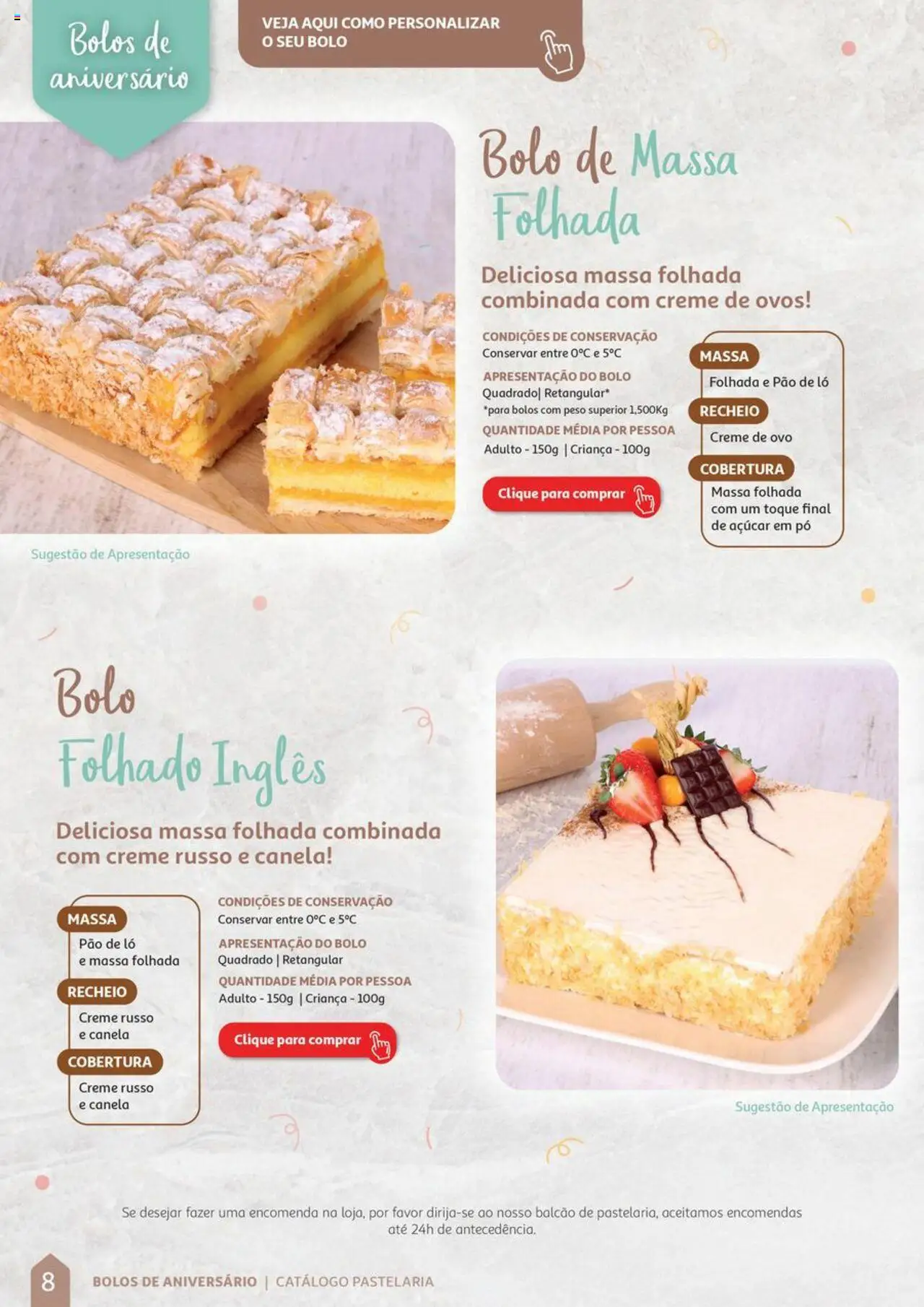 Auchan Catálogo de Pastelaria │ válido de 08.04.2024 | Página: 8 | Produtos: Bolo, Açúcar, Massa, Creme