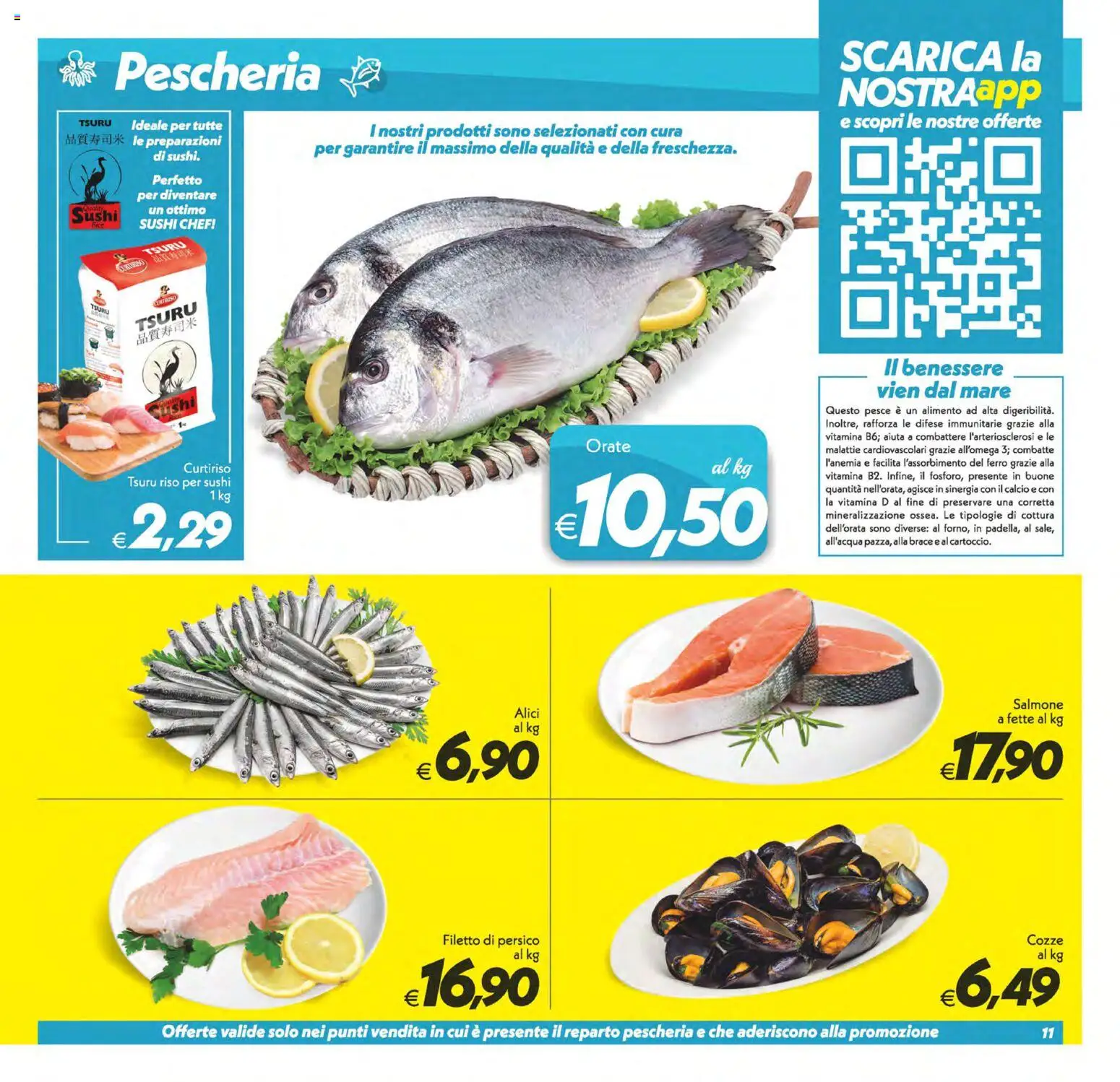 Volantino SuperConveniente del 24.10.2025 | Pagina: 11 | Prodotti: Riso, Pesce, Cozze, Sushi