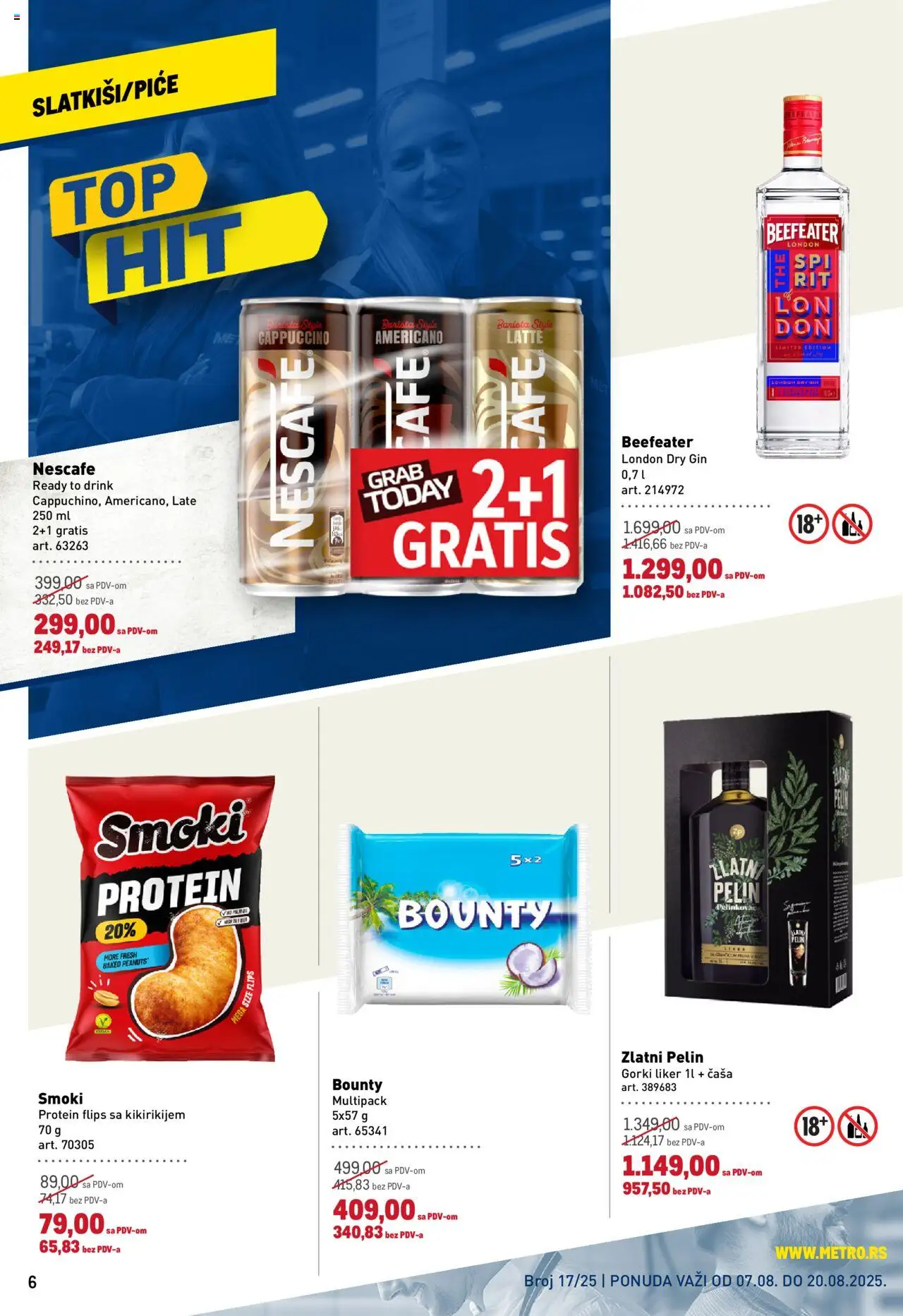 Metro katalog - važi od 07.08.2025 | Strana: 6 | Proizvode: Protein, Bounty, Dry gin, Nescafé