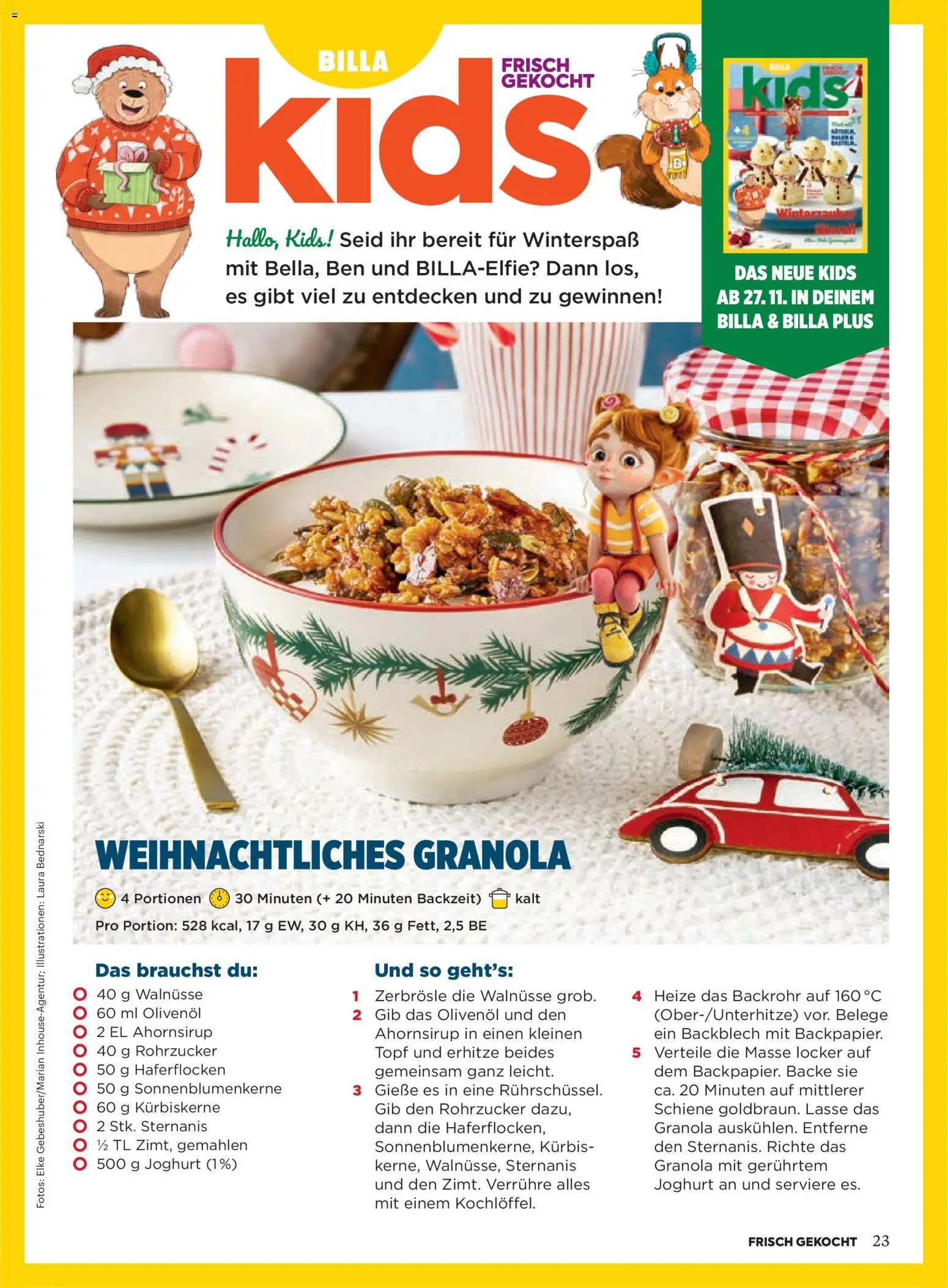 Billa AT akciós ujság - amely érvényes a következő dátumtól: 01.12.2025 | Oldal: 23 | Termékek: Granola, Joghurt, Só