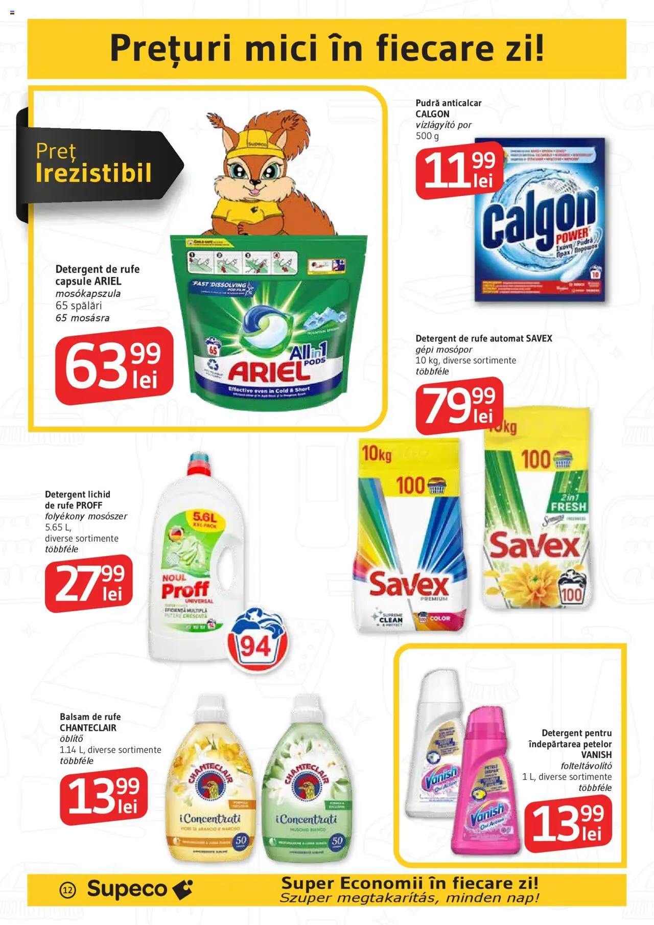 Noul catalog Supeco – valabil de la 02.10.2025 | Pagină: 12 | Produse: Mici, Pudră, Balsam de rufe, Çelik Mama ve Su Kabı