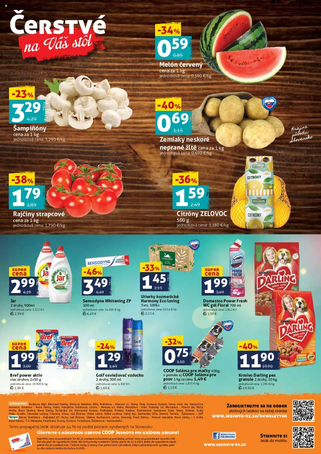 Nové COOP Jednota akcie – leták je platný od 12.09.2025 | Strana: 4 | Produkty: Stôl, Osviežovač vzduchu, Citróny, Domestos