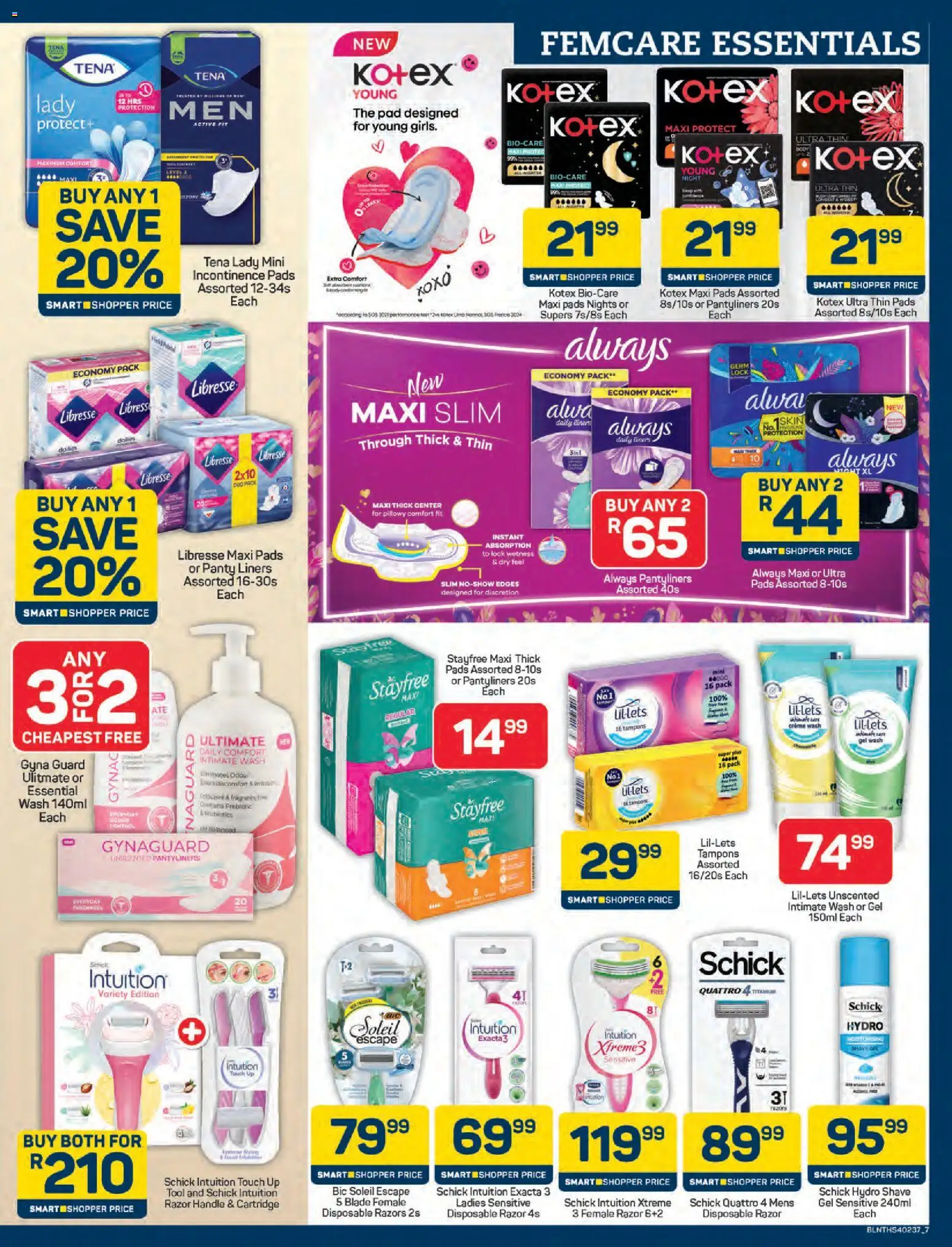 New Pick n Pay catalogue – valid from 24.04.2026 | Page: 7 | Products: Pads, Fragrance, Panty liners, Razors